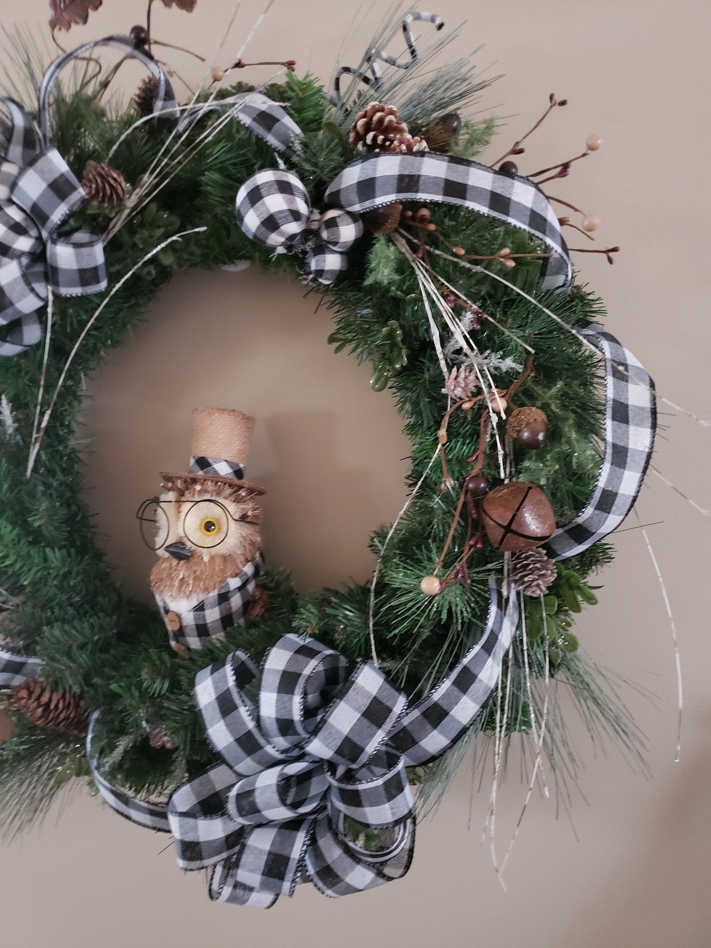 Winter Woodsy Owl Buffalo Plaid Grapevine Wreath Wreath