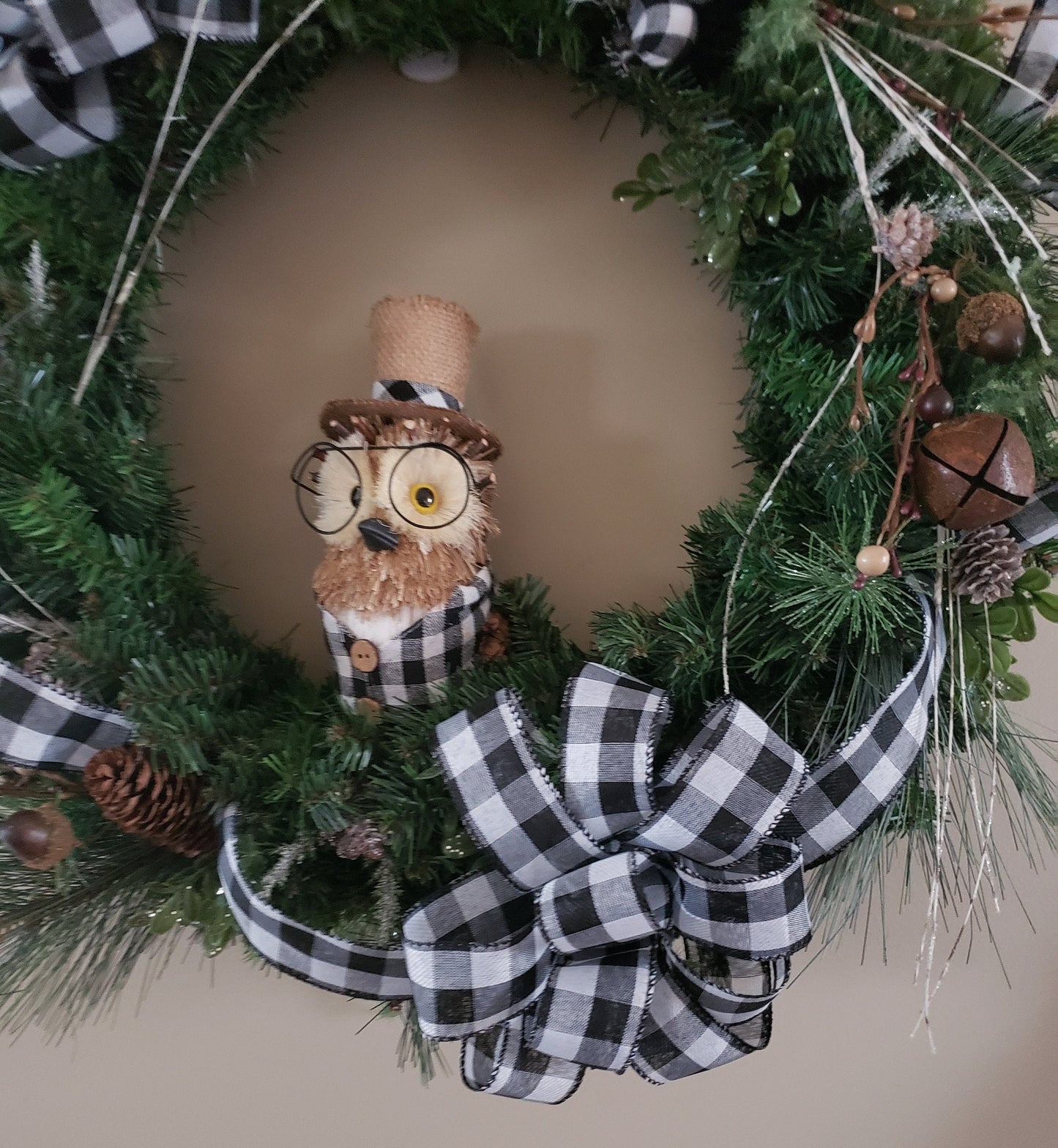 Winter Woodsy Owl Buffalo Plaid Grapevine Wreath Wreath