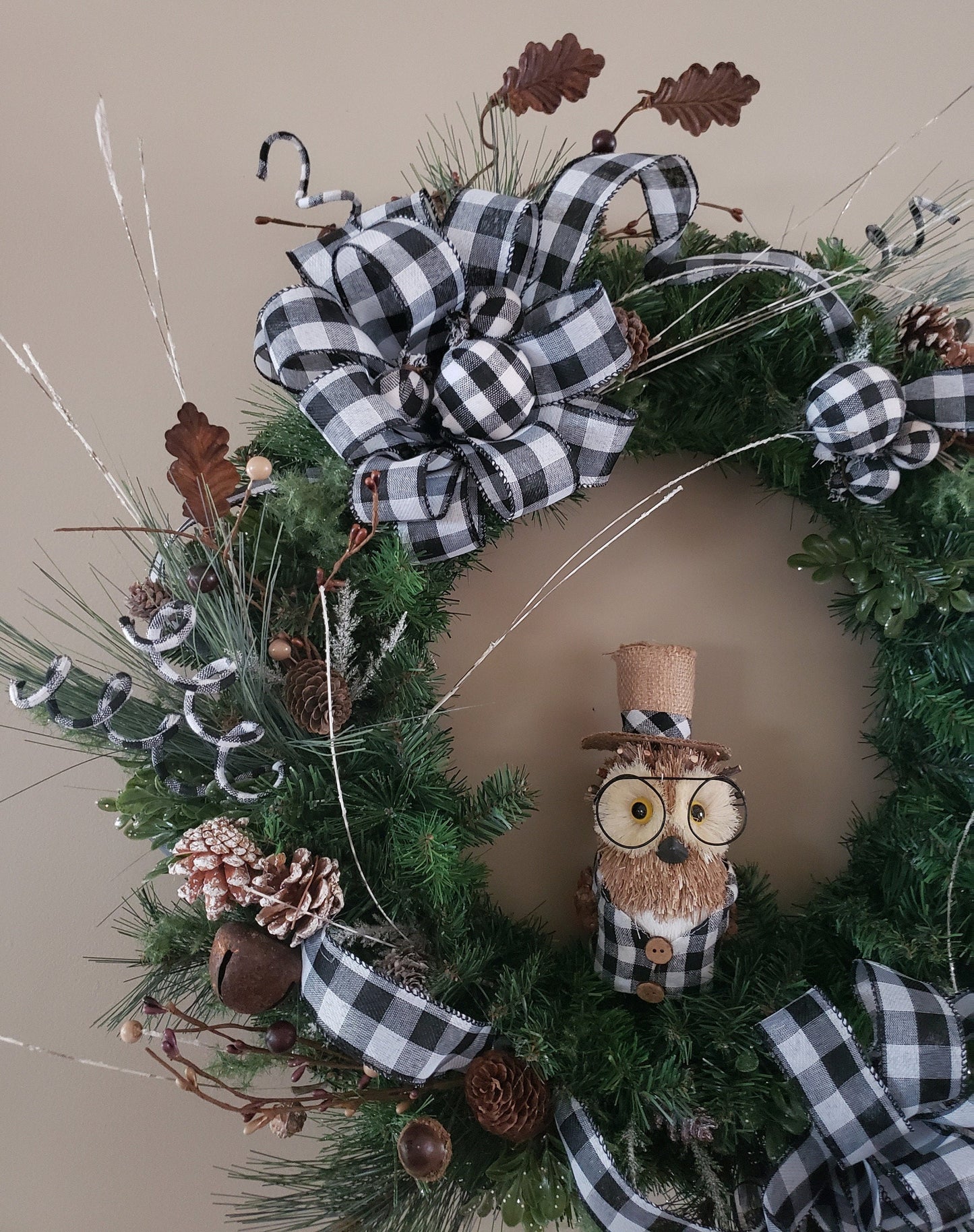 Winter Woodsy Owl Buffalo Plaid Grapevine Wreath Wreath