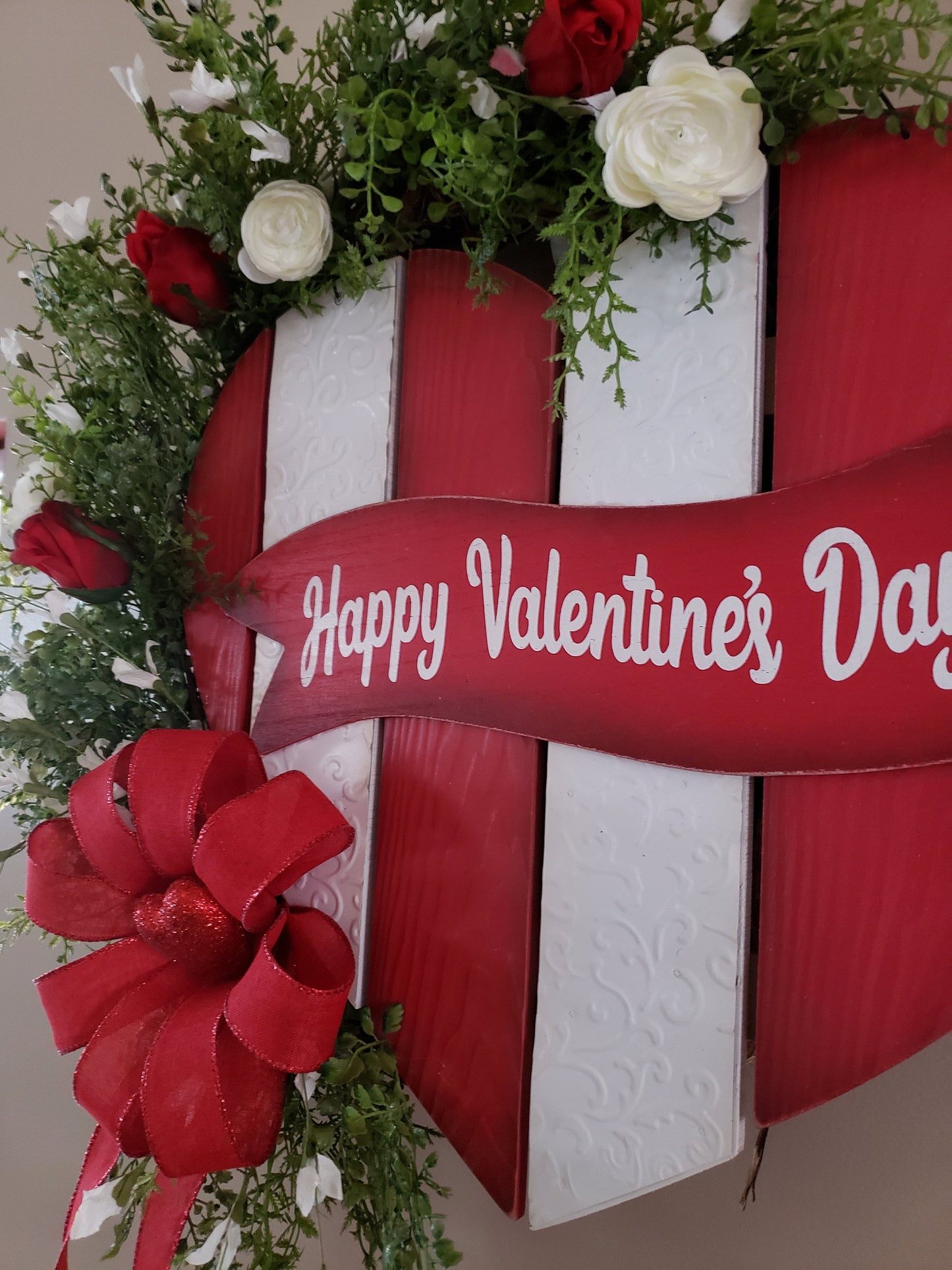 Valentine's Embossed Metal and Wood Heart Wreath