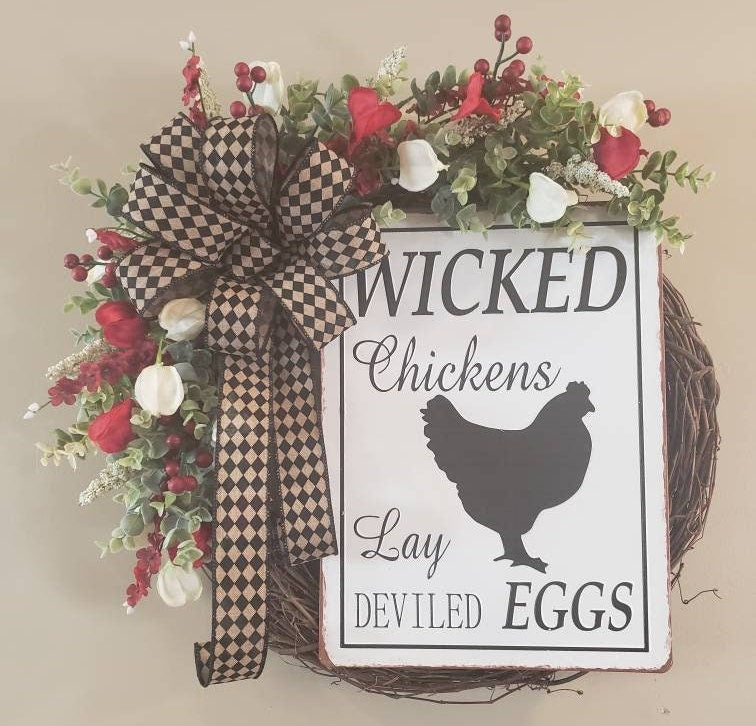 Wicked Chickens Lay Deviled Eggs Wreath