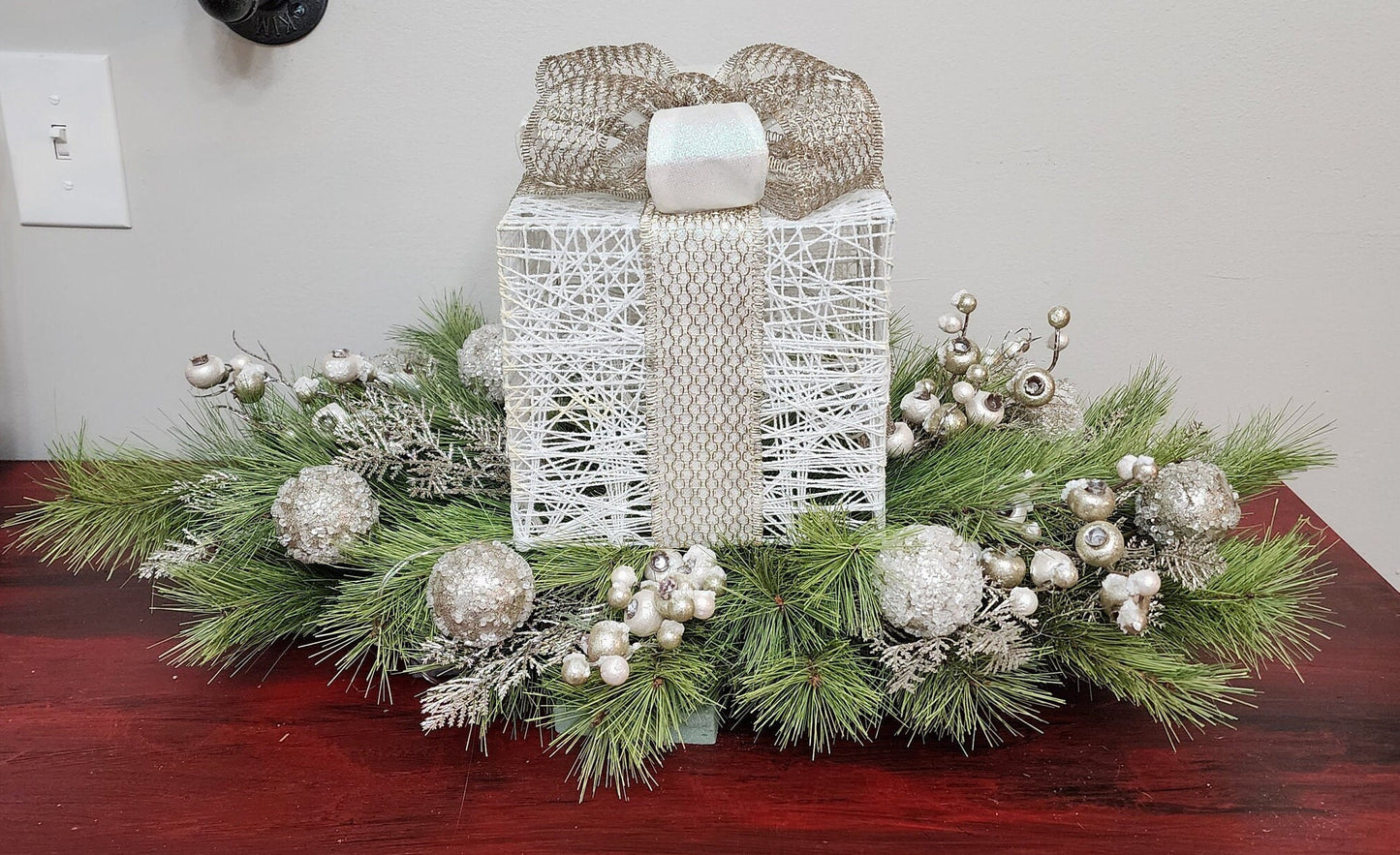 Frosty and Iced Gift Package Centerpiece