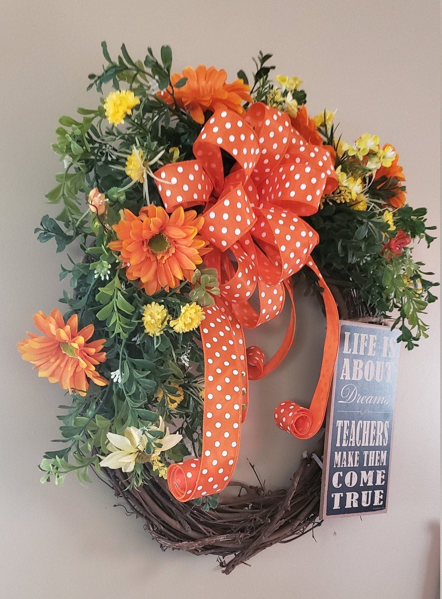 Celebrate Teachers & Dreams Grapevine Wreath