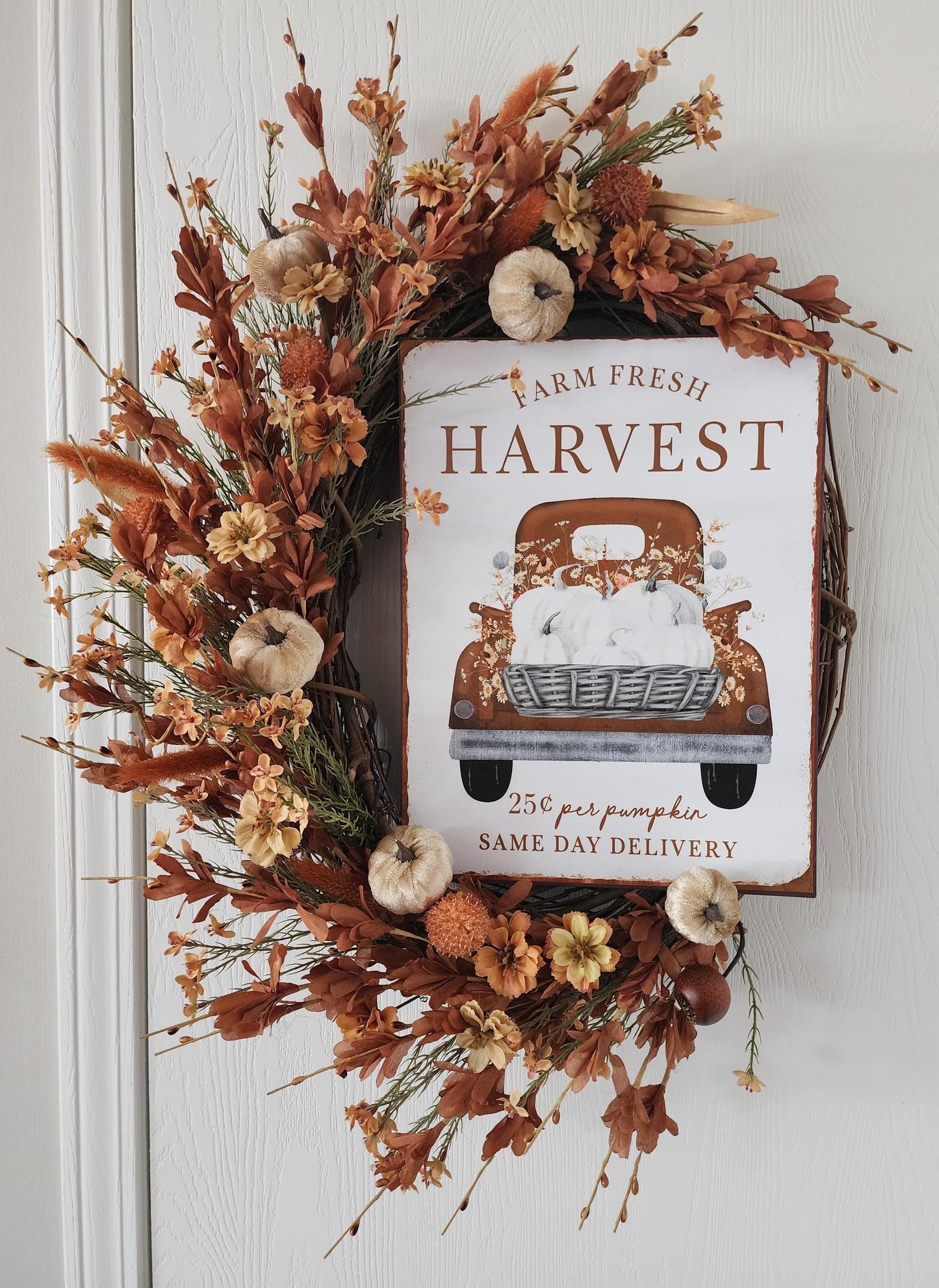 Farm Fresh Harvest Pumpkin Grapevine Wreath