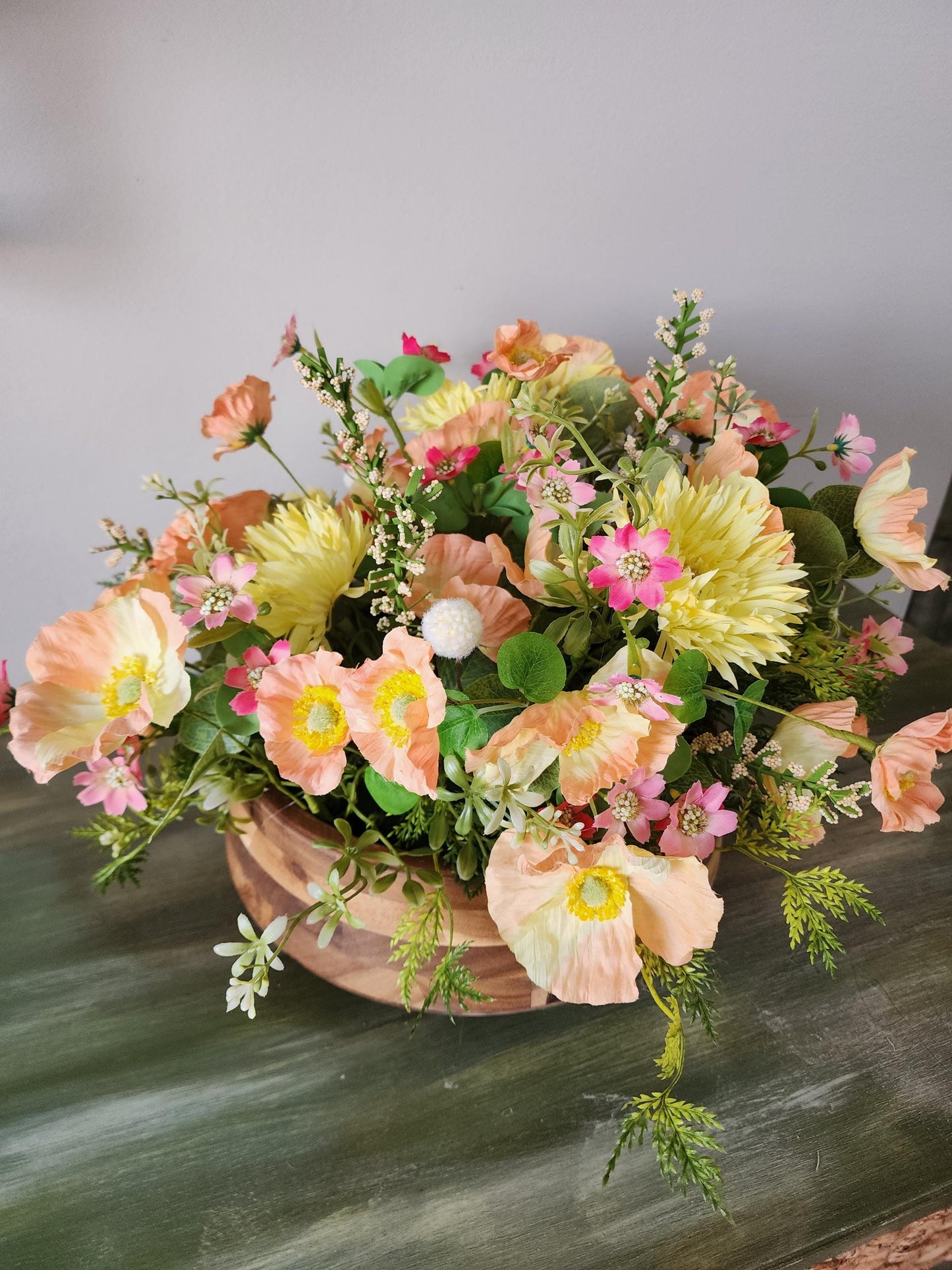 Peach and Yellow Poppy Centerpiece