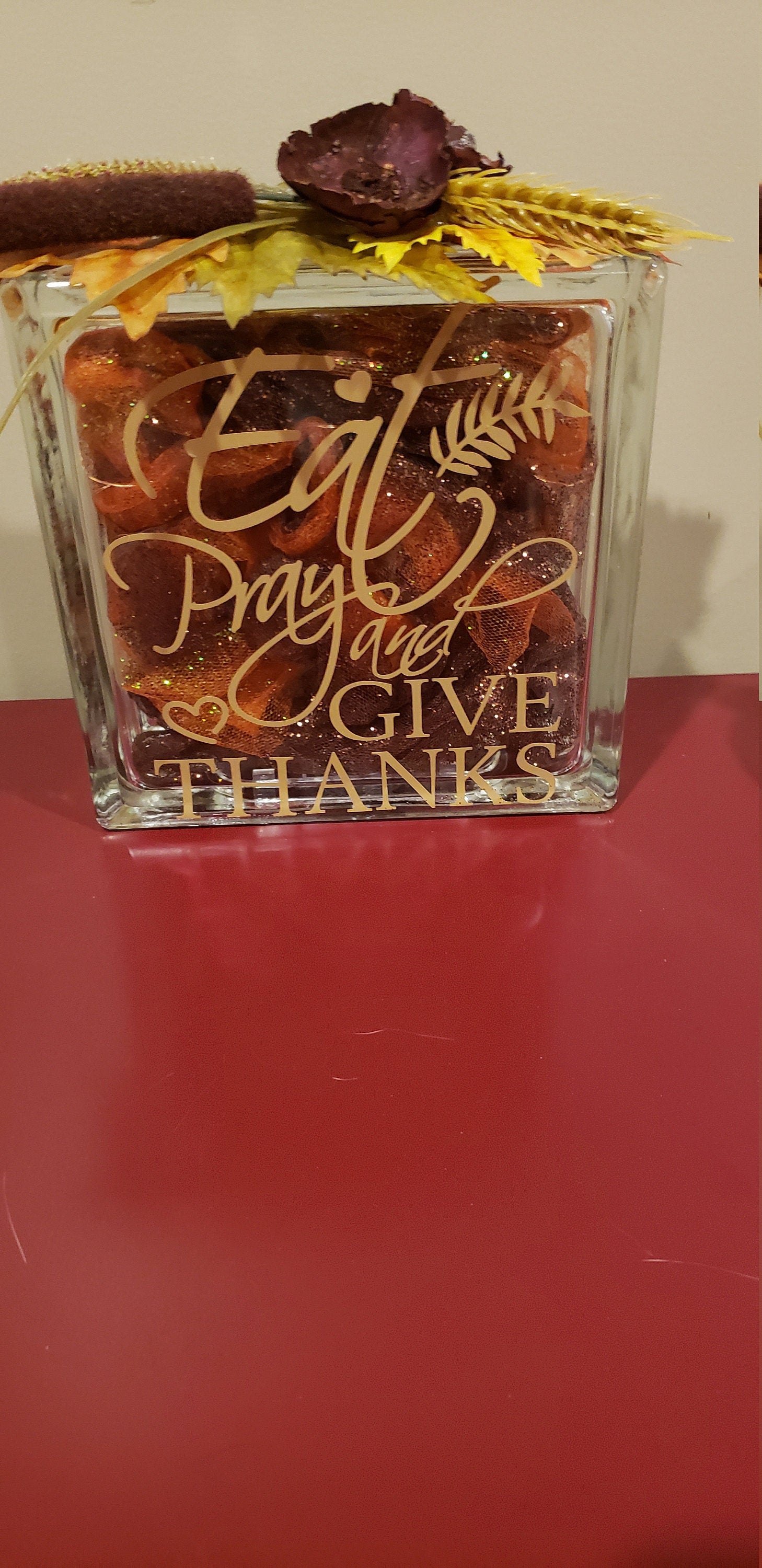 Eat, Pray and Give Thanks | Thanksgiving | Holiday lighted glass block