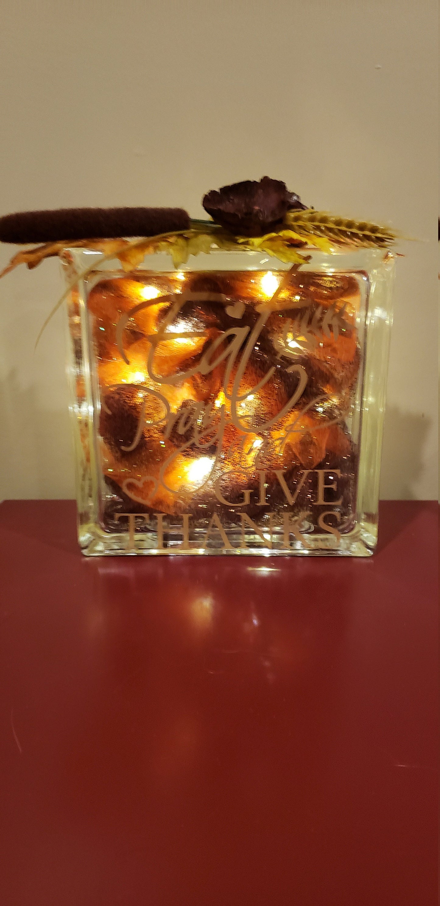 Eat, Pray and Give Thanks | Thanksgiving | Holiday lighted glass block