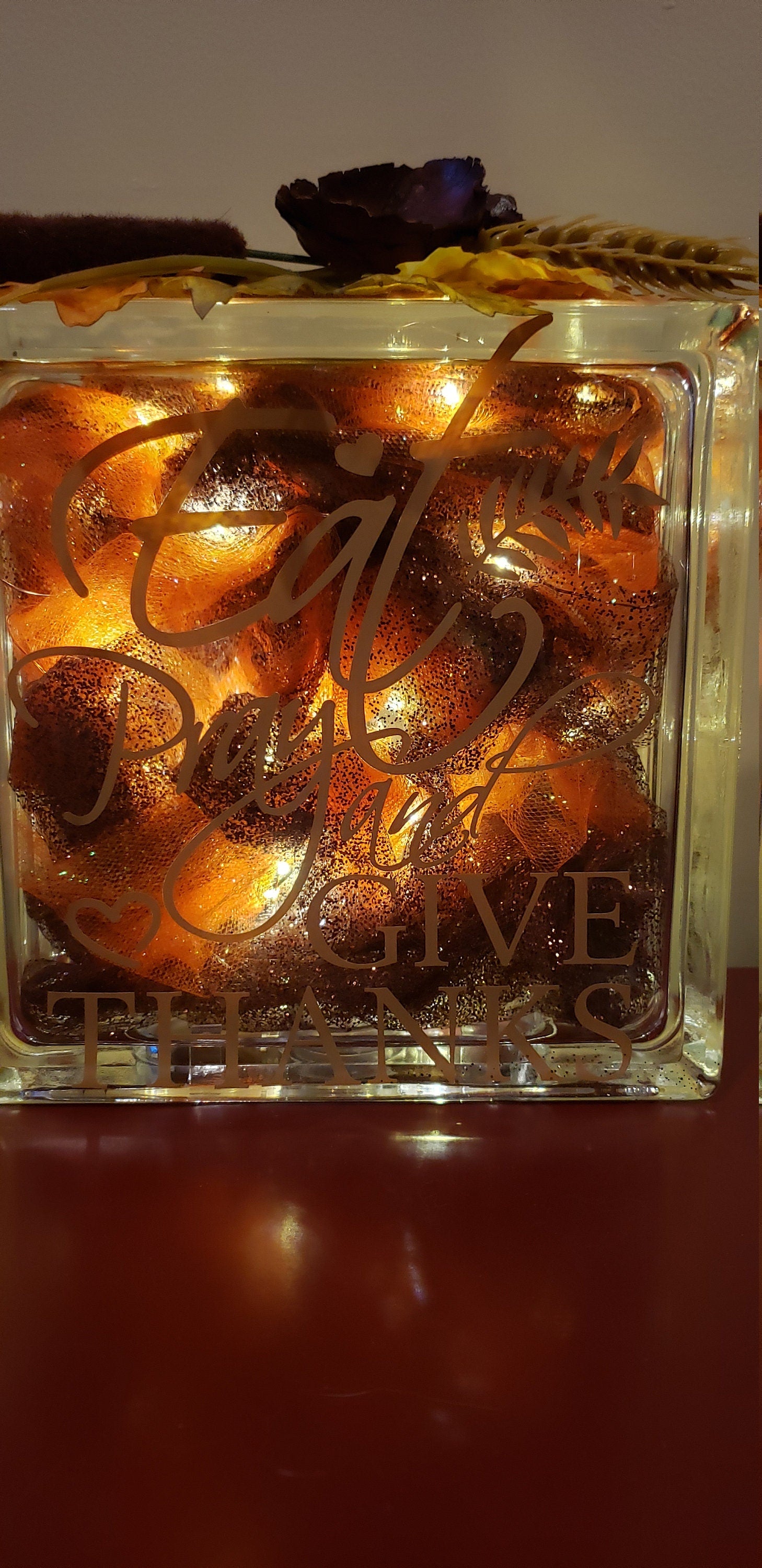 Eat, Pray and Give Thanks | Thanksgiving | Holiday lighted glass block