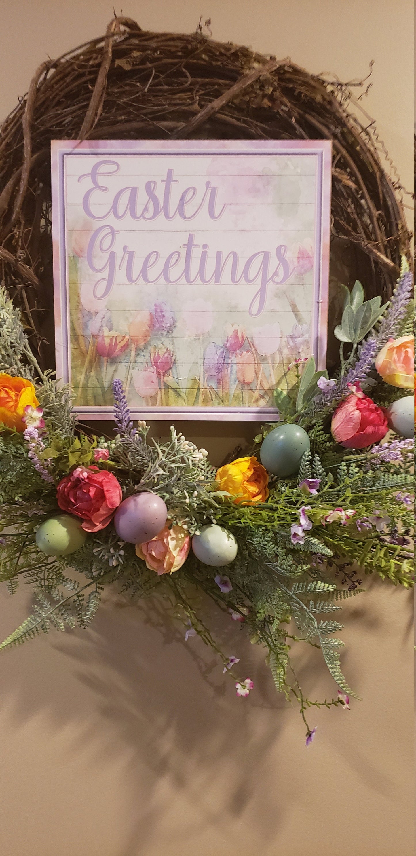 Easter Greetings Grapevine Wreath