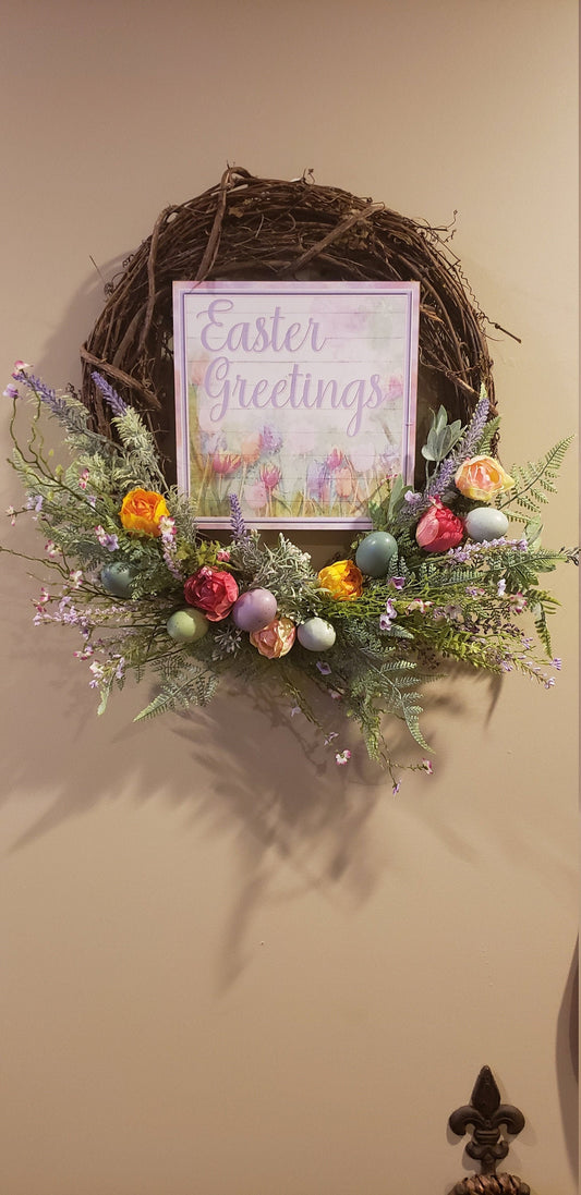 Easter Greetings Grapevine Wreath