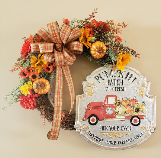 Fall/Harvest Pumpkin Grapevine Wreath