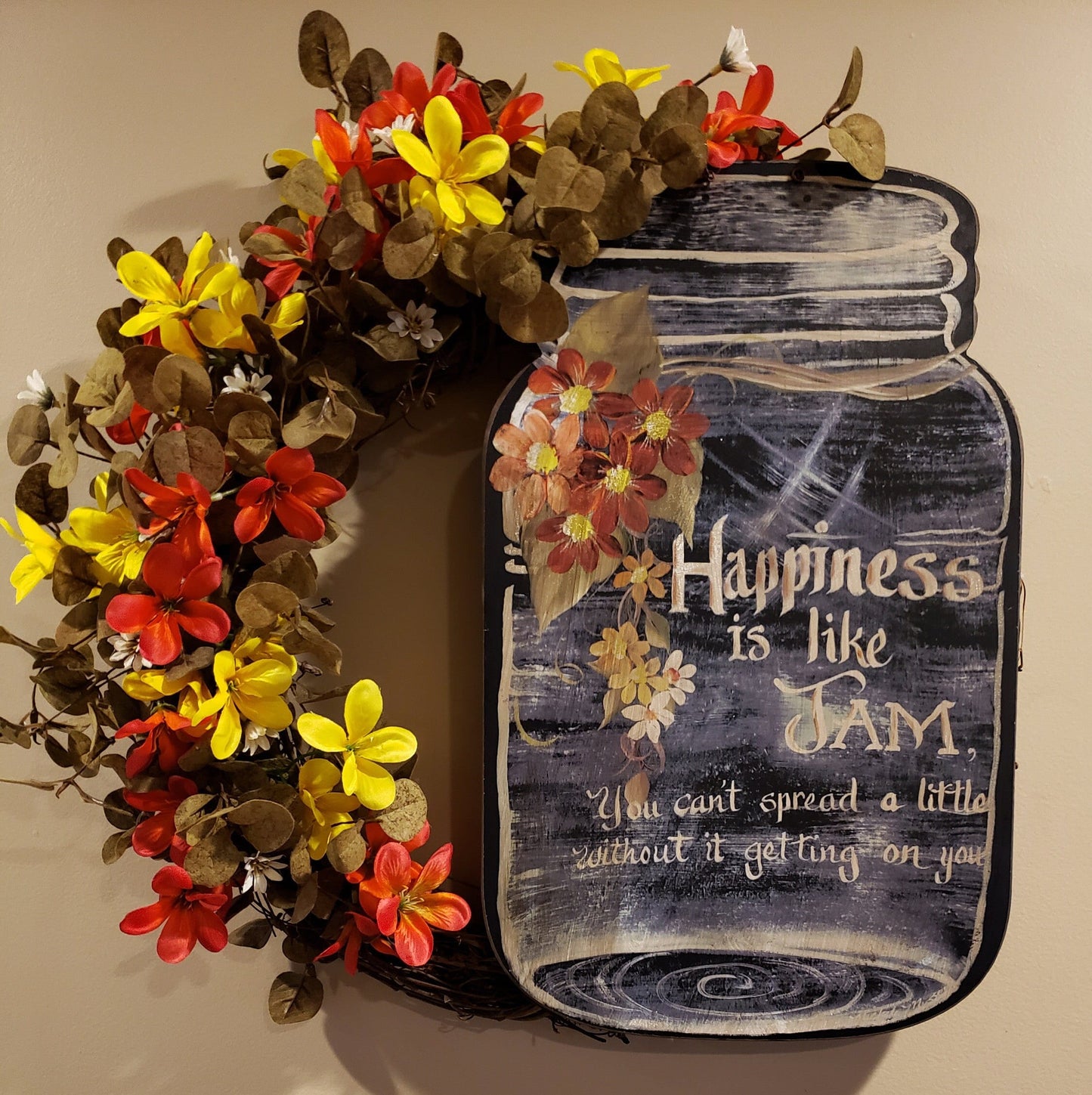 Happiness is Like Jam Grapevine Wreath