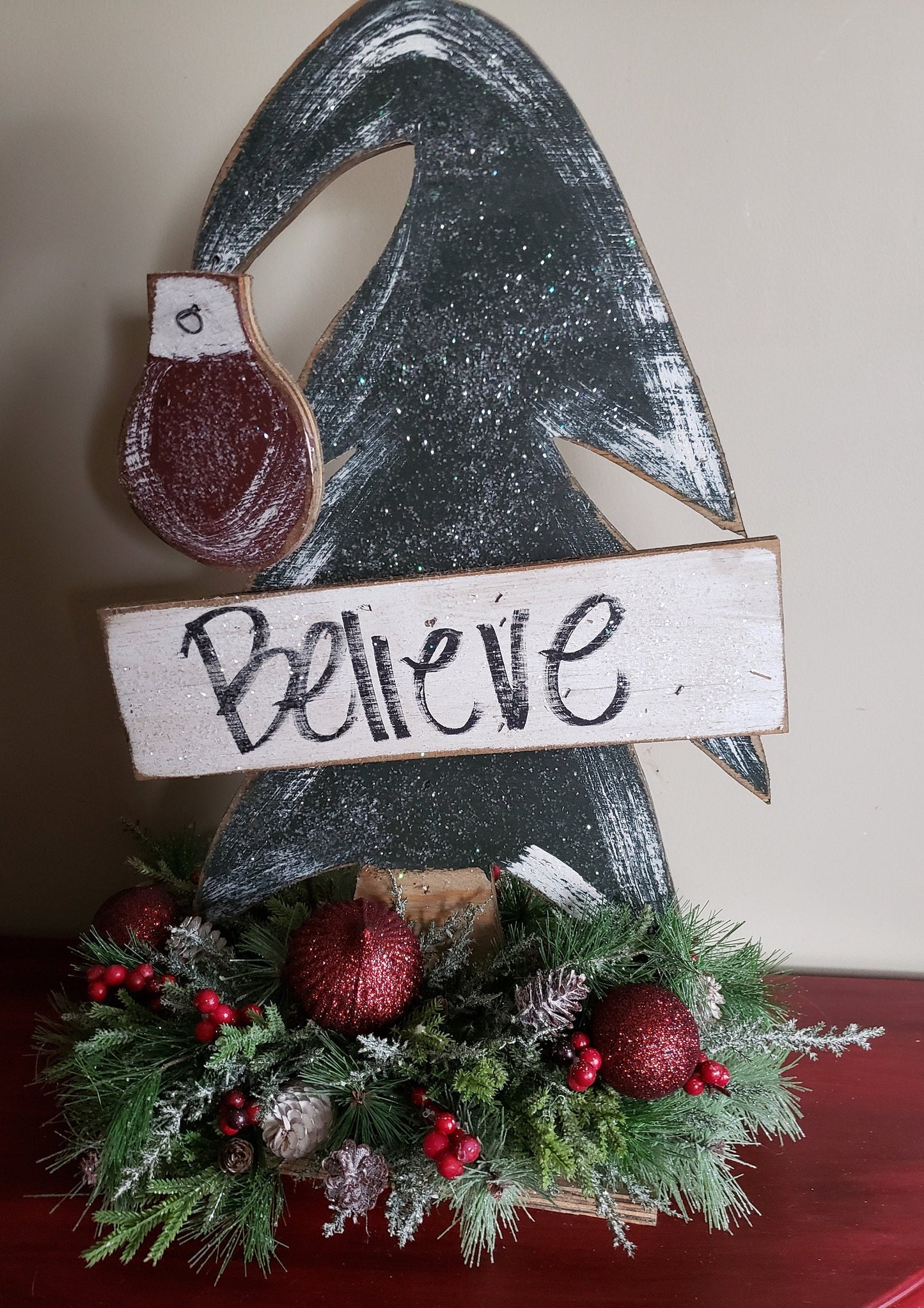 Wooden Christmas Tree Believe Accent Piece