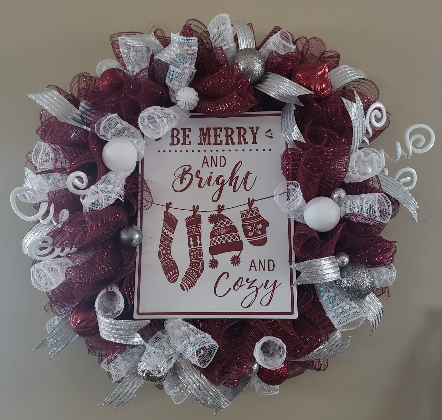 Be Merry & Bright and Cozy Deco Mesh Wreath