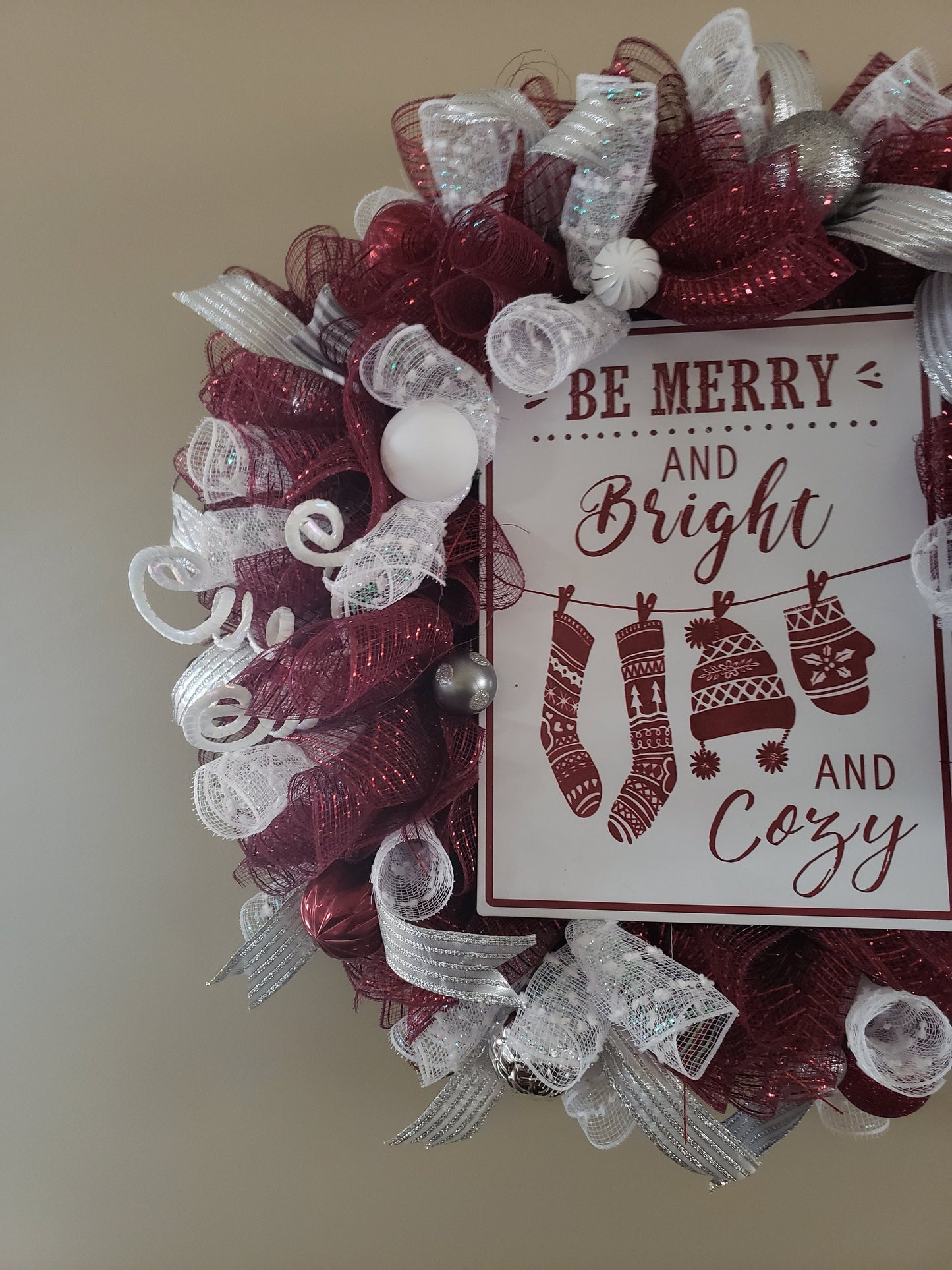 Be Merry & Bright and Cozy Deco Mesh Wreath