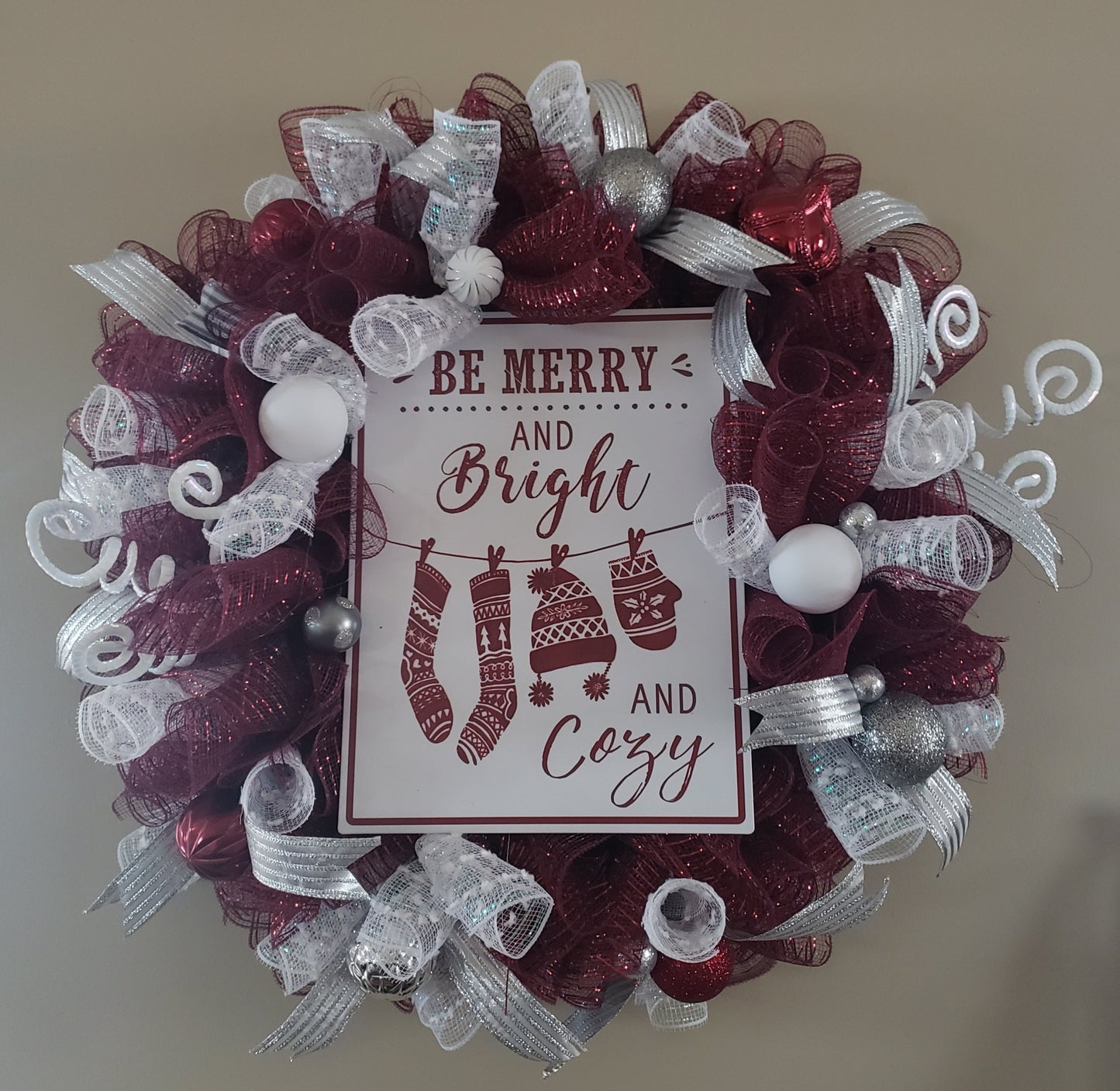 Be Merry & Bright and Cozy Deco Mesh Wreath