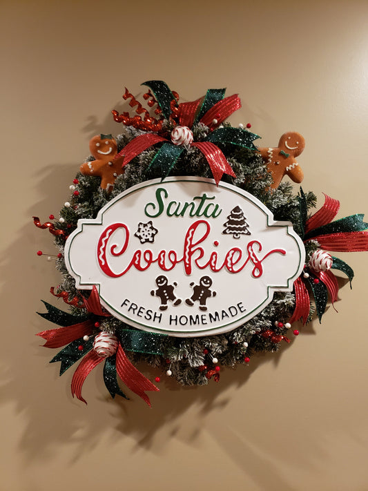 Santa Cookies Flocked Evergreen Wreath