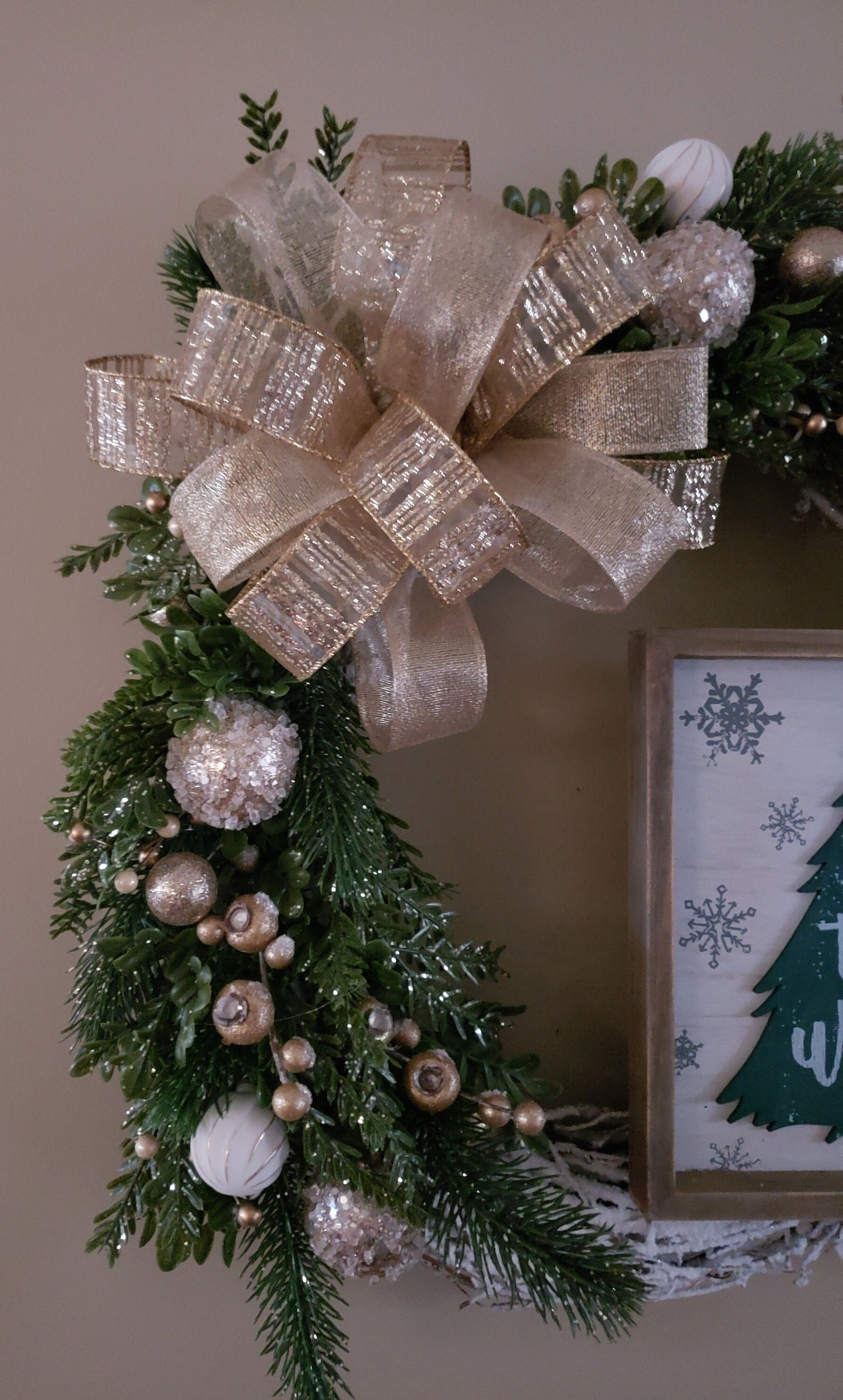 Joy to the World Frosted Grapevine Wreath