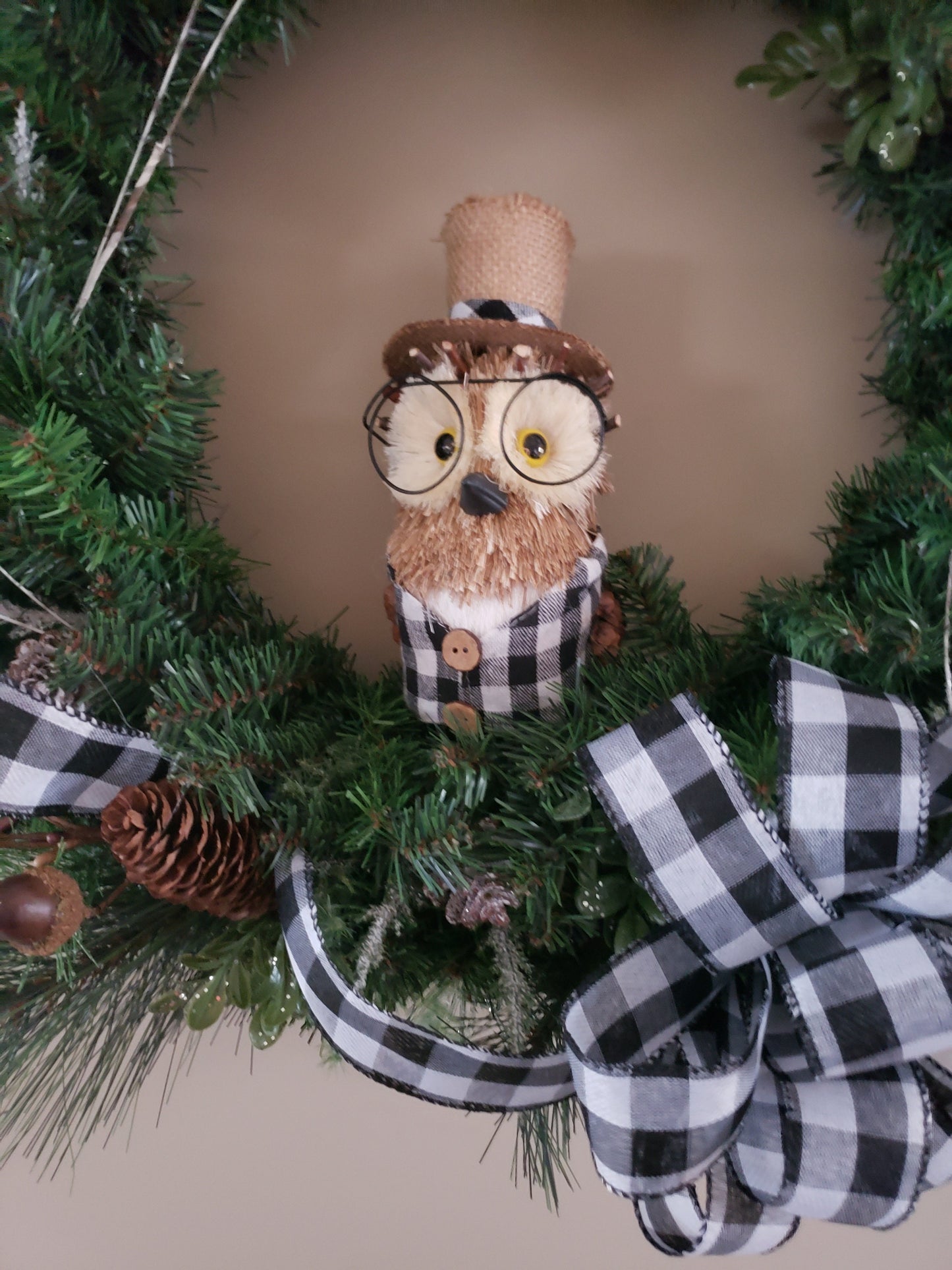 Winter Woodsy Owl Buffalo Plaid Grapevine Wreath Wreath