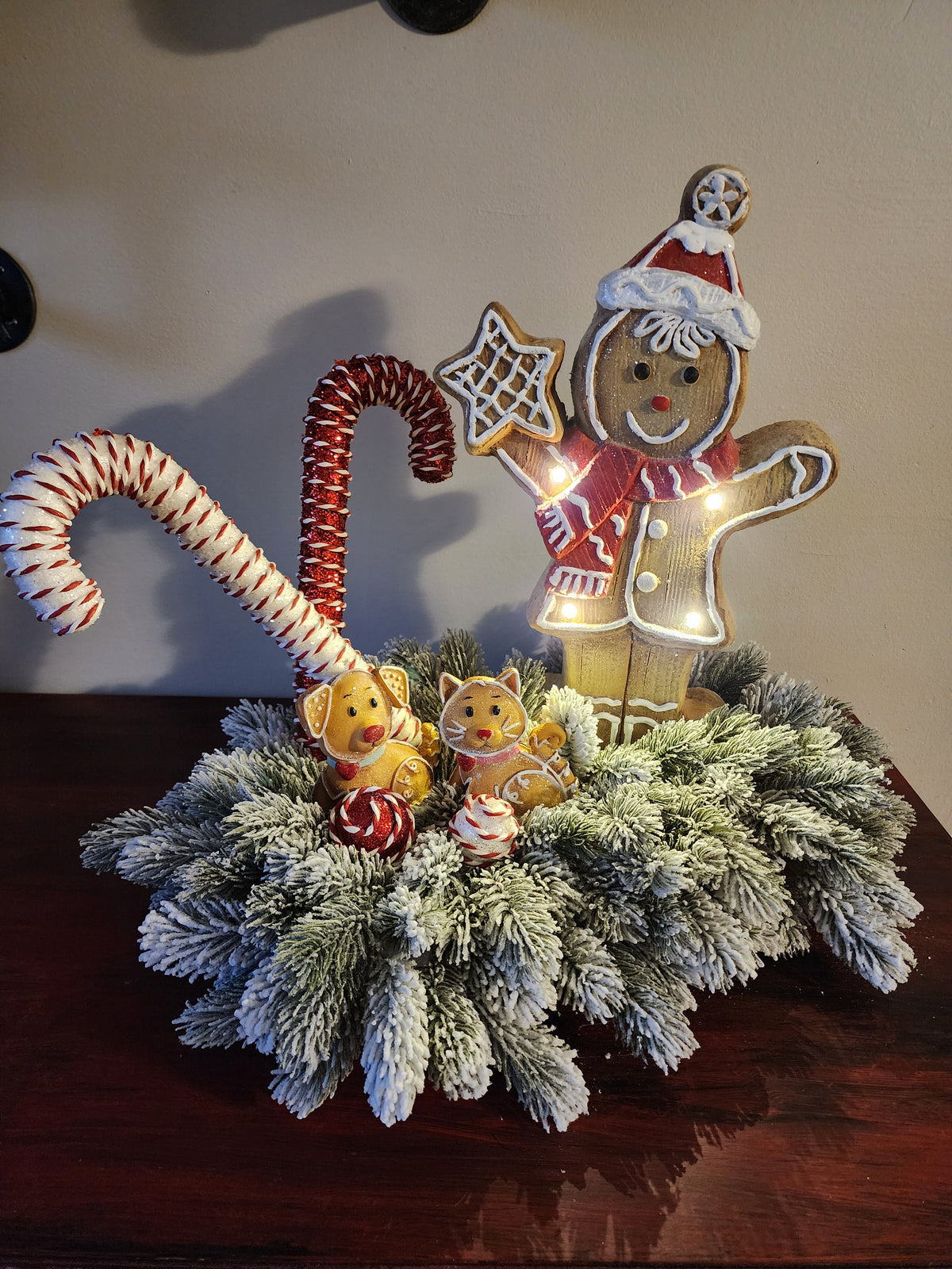 Lighted Gingerbread Family Centerpiece