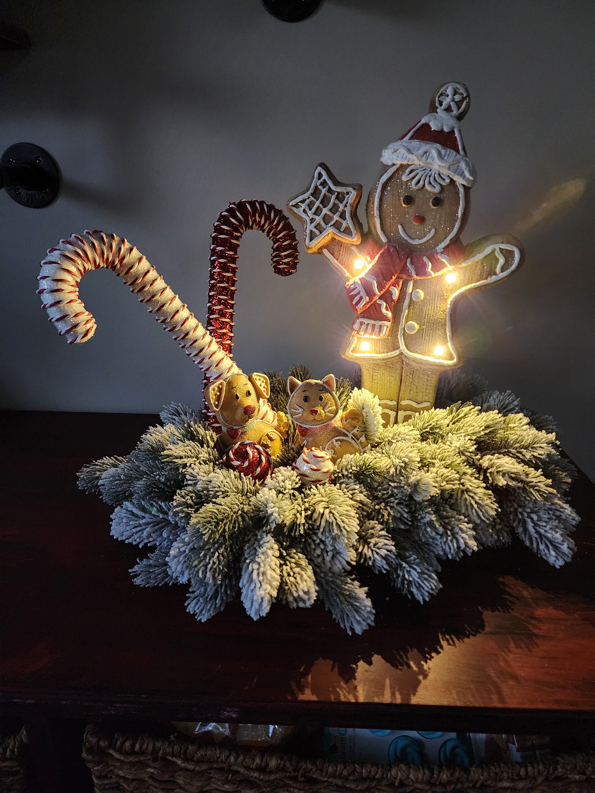 Lighted Gingerbread Family Centerpiece