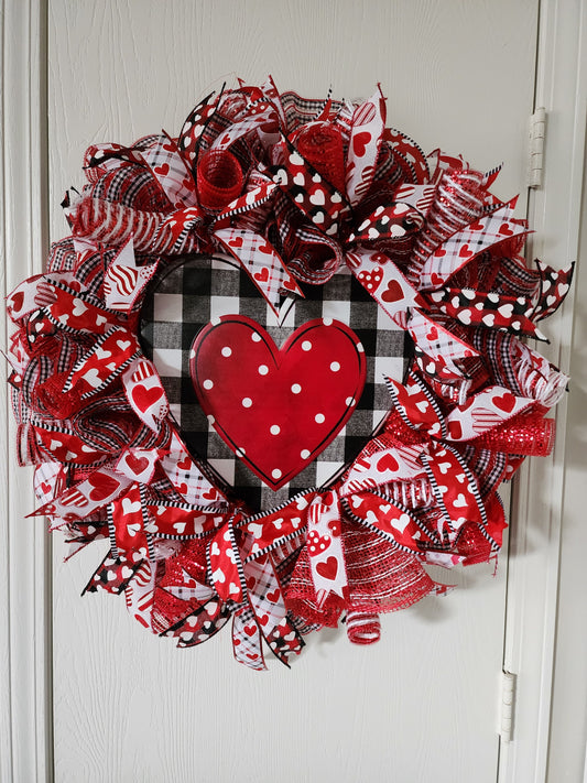 Deco Mesh Gingham Heart Wreath