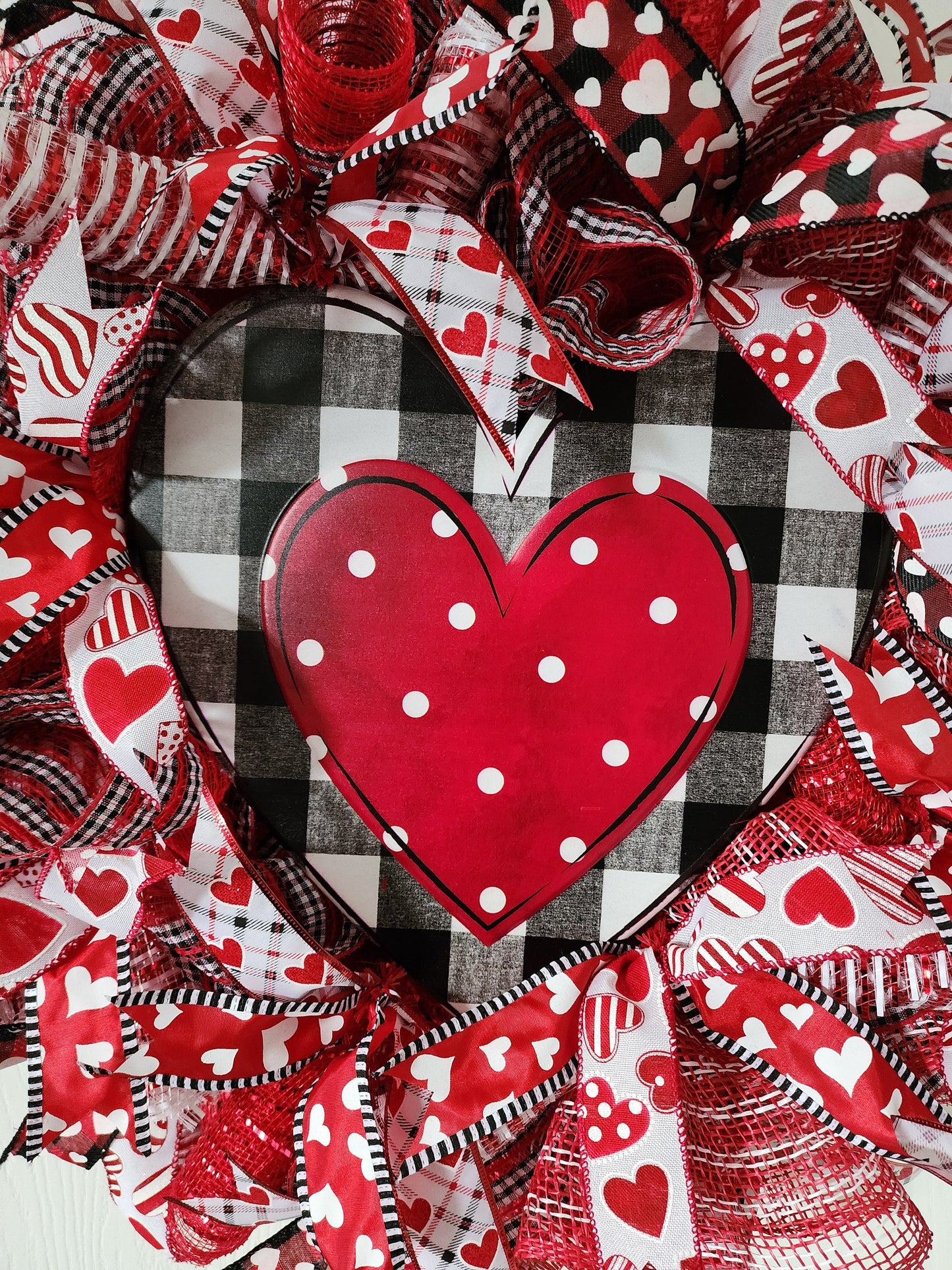 Deco Mesh Gingham Heart Wreath