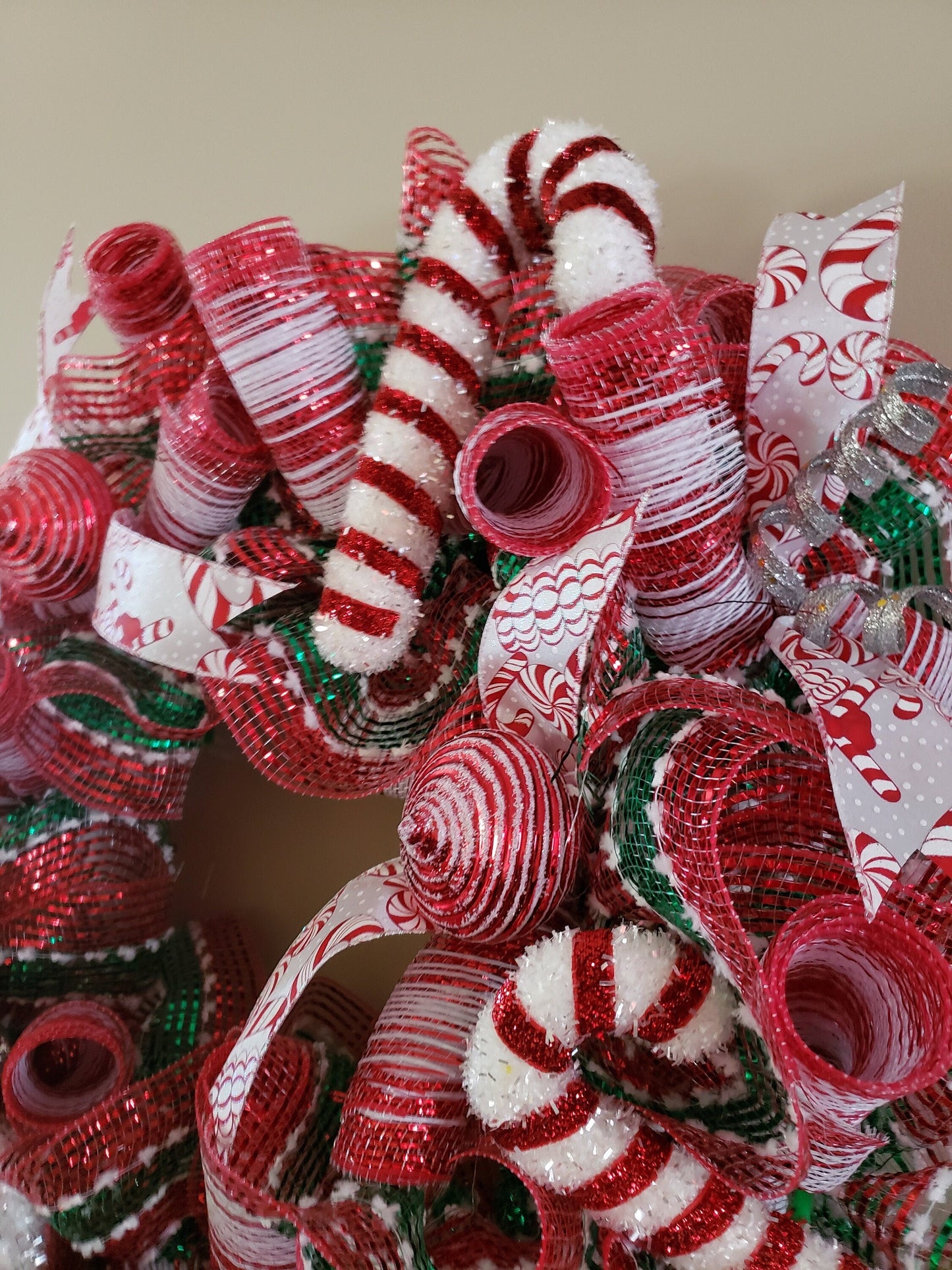 Santa Hat and Candy Cane Deco Mesh Wreath