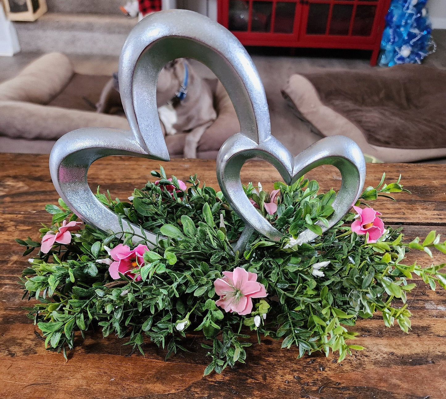 Silver Double Hearts Centerpiece