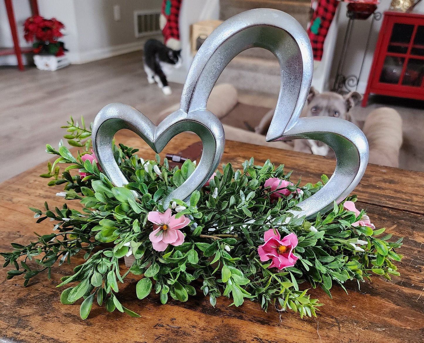 Silver Double Hearts Centerpiece