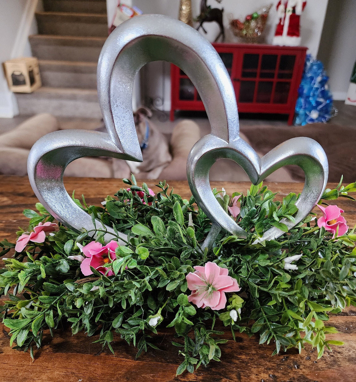 Silver Double Hearts Centerpiece