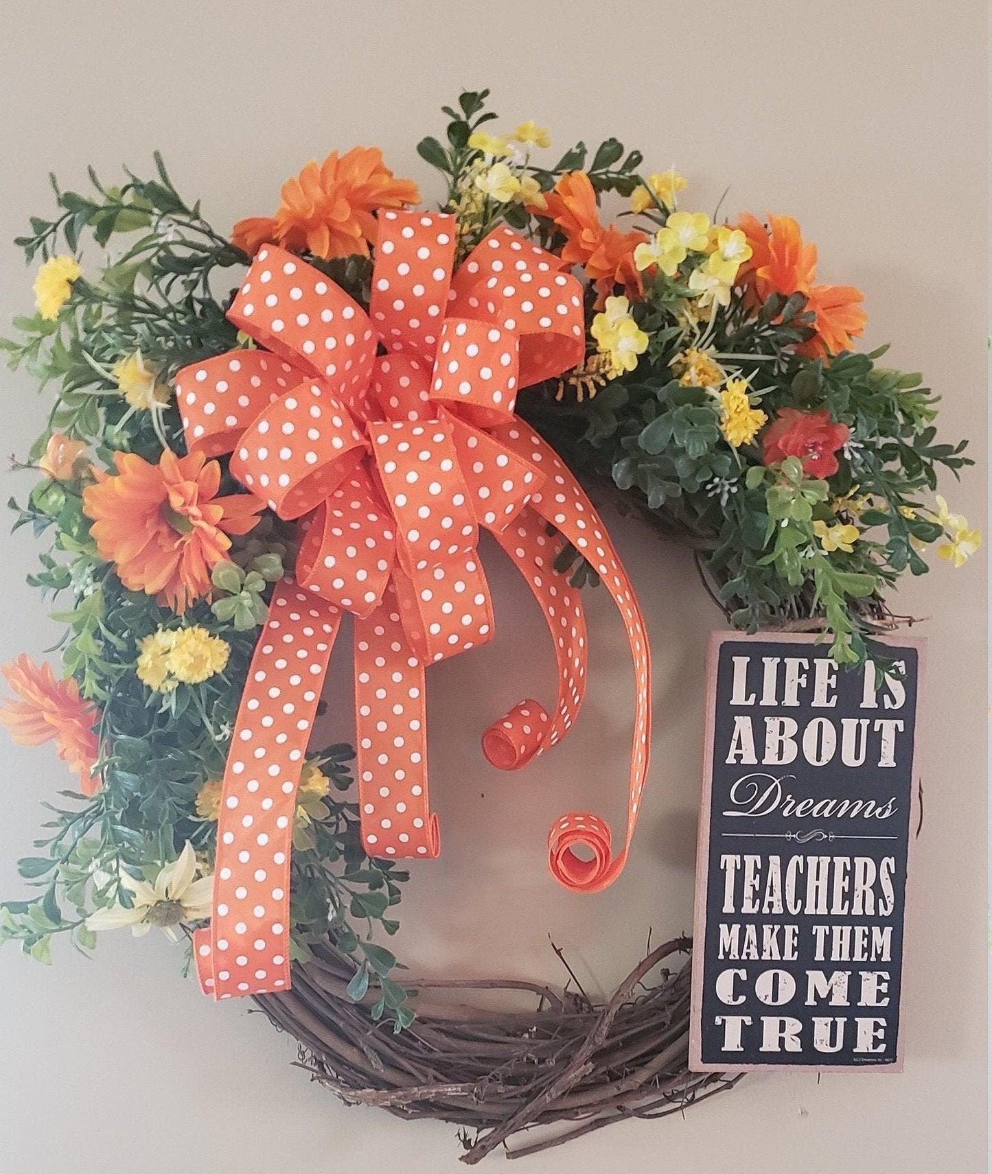 Celebrate Teachers & Dreams Grapevine Wreath