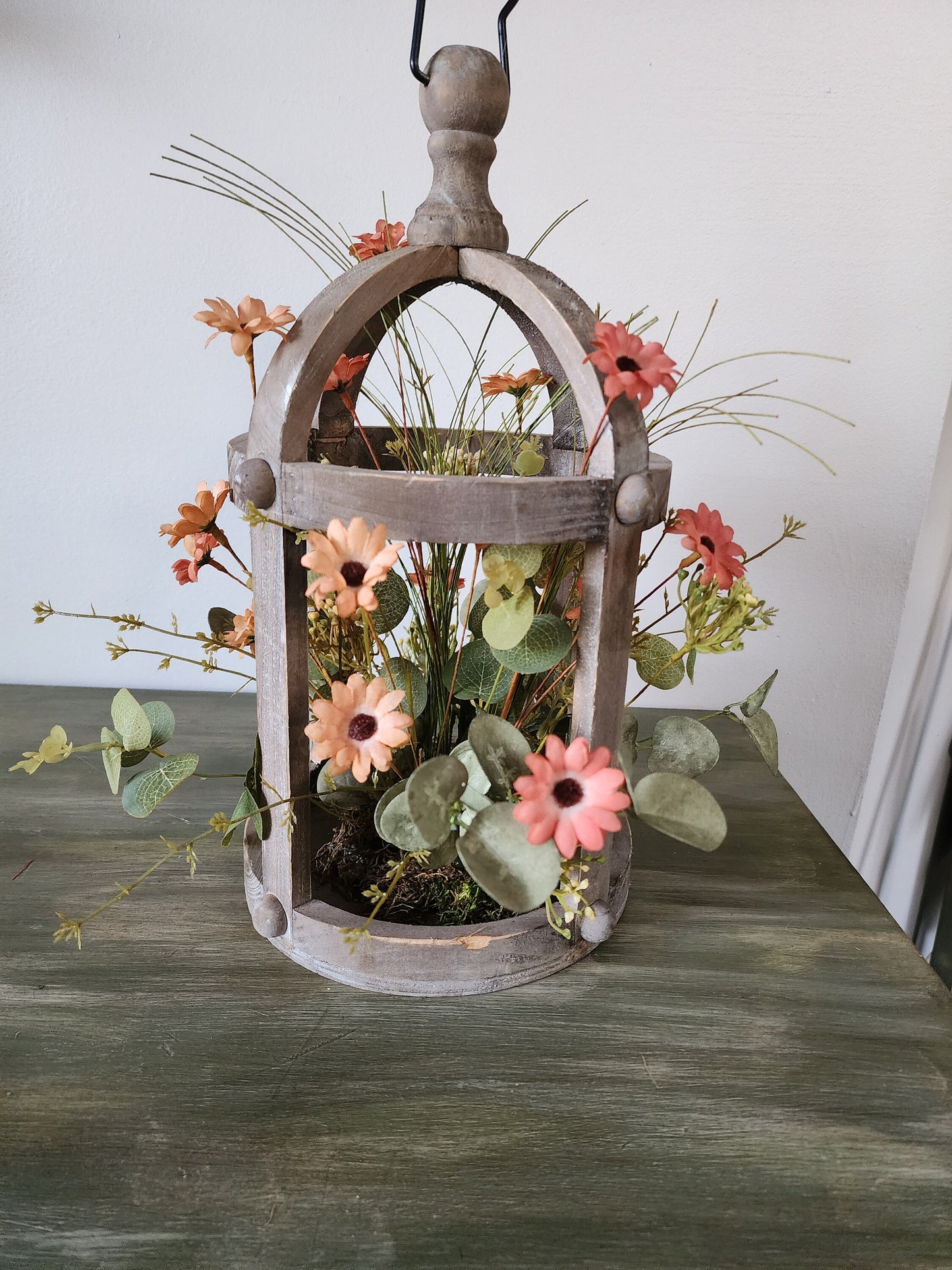 Peach & Orange Wildflower Rustic Wooden Lantern