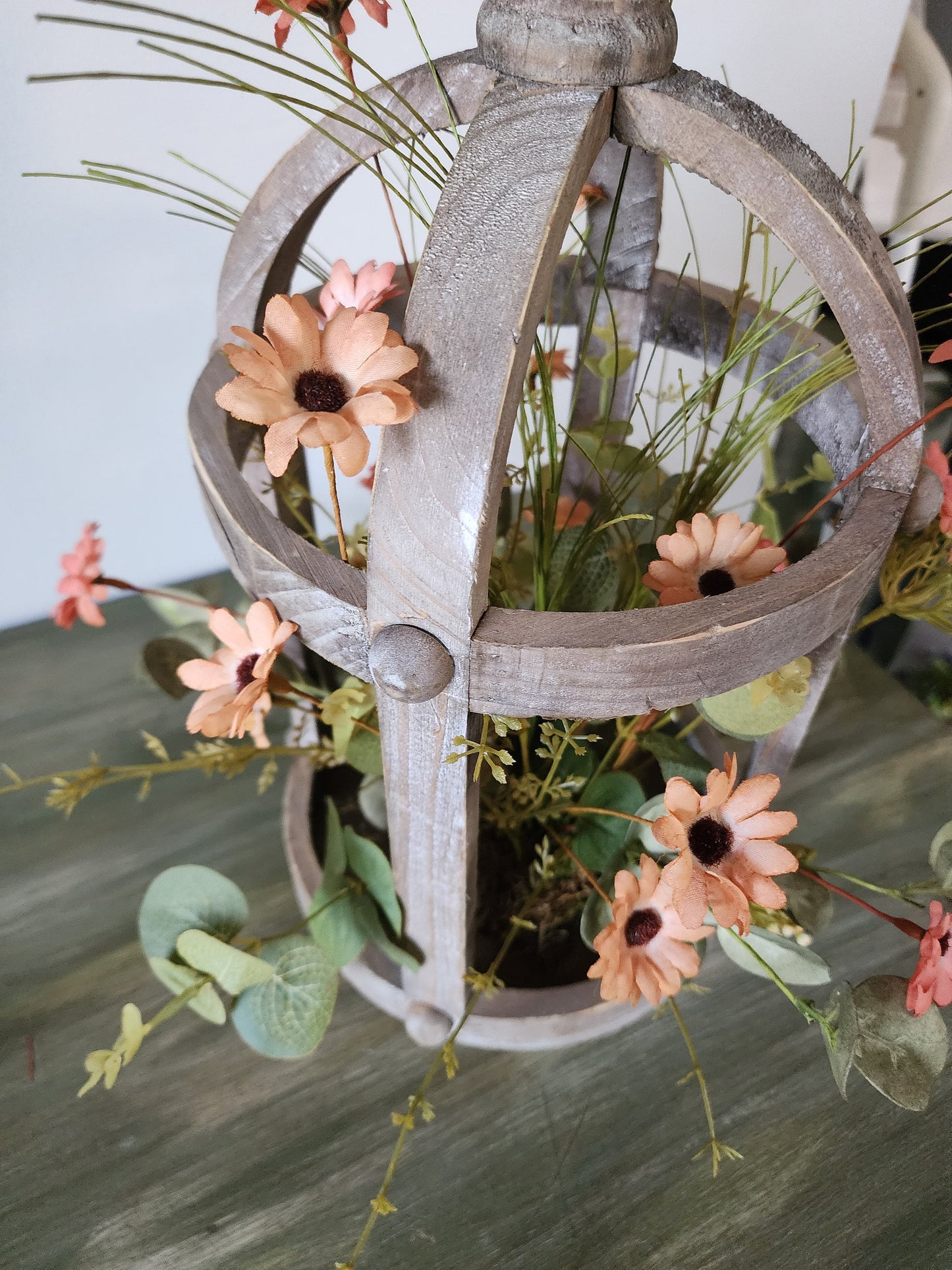 Peach & Orange Wildflower Rustic Wooden Lantern