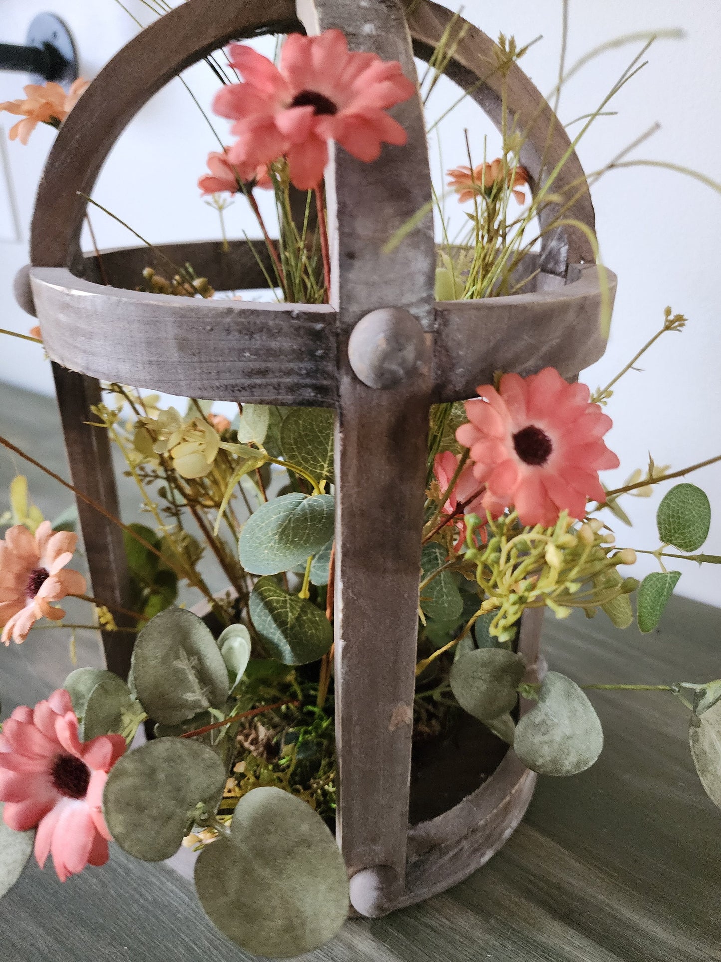 Peach & Orange Wildflower Rustic Wooden Lantern