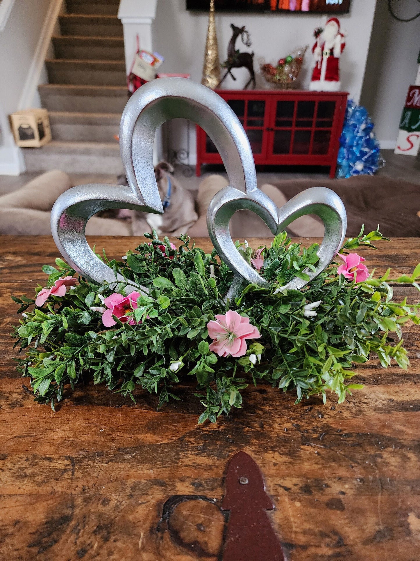 Silver Double Hearts Centerpiece