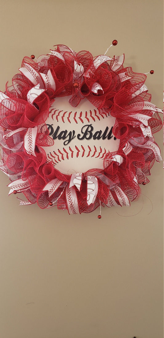 Baseball/Softball Inspired Deco Mesh Wreath