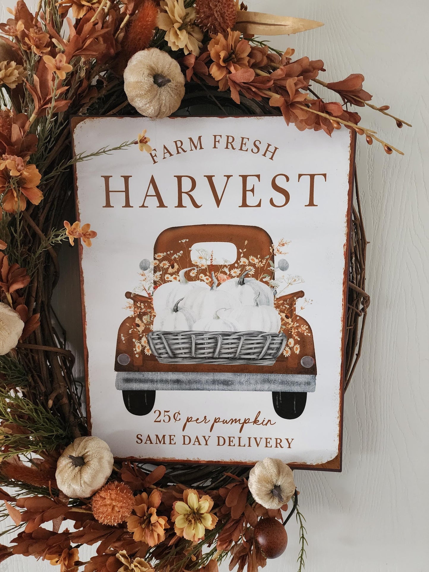 Farm Fresh Harvest Pumpkin Grapevine Wreath