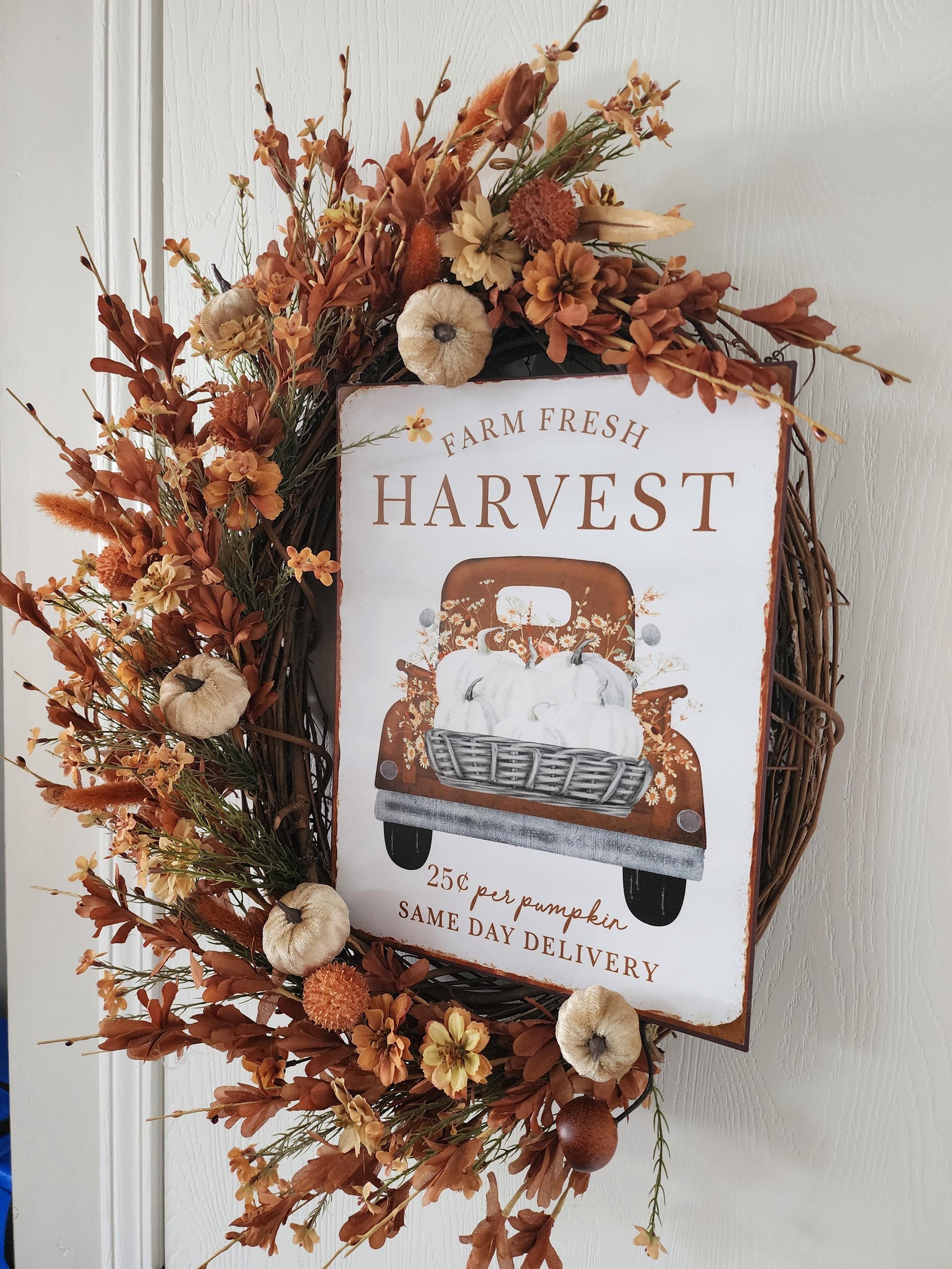 Farm Fresh Harvest Pumpkin Grapevine Wreath