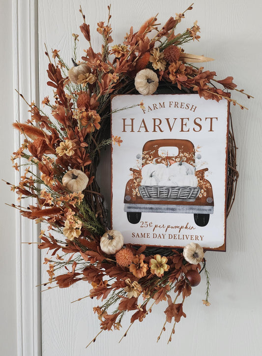 Farm Fresh Harvest Pumpkin Grapevine Wreath