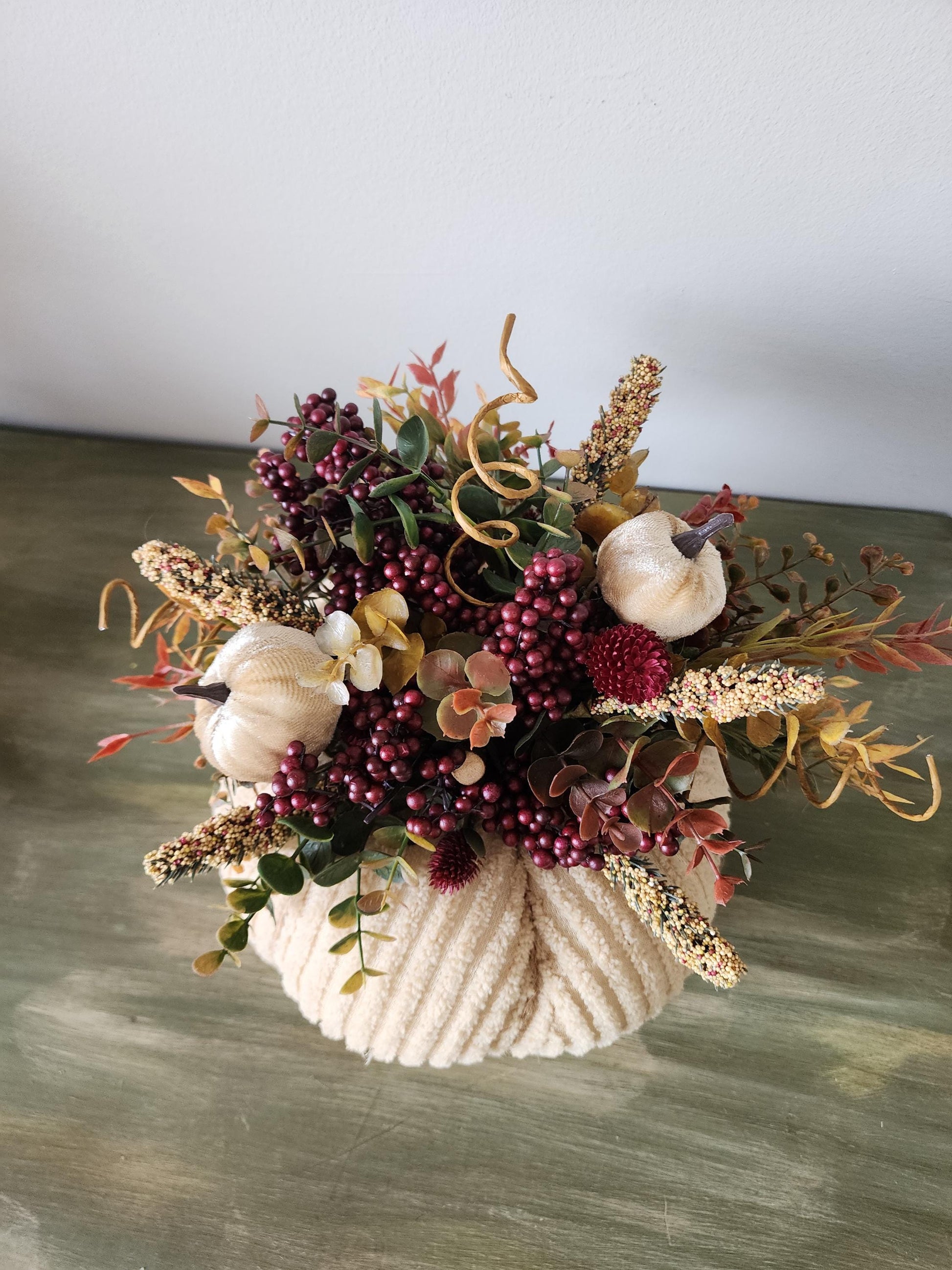 Ivory Fabric Pumpkin Centerpiece