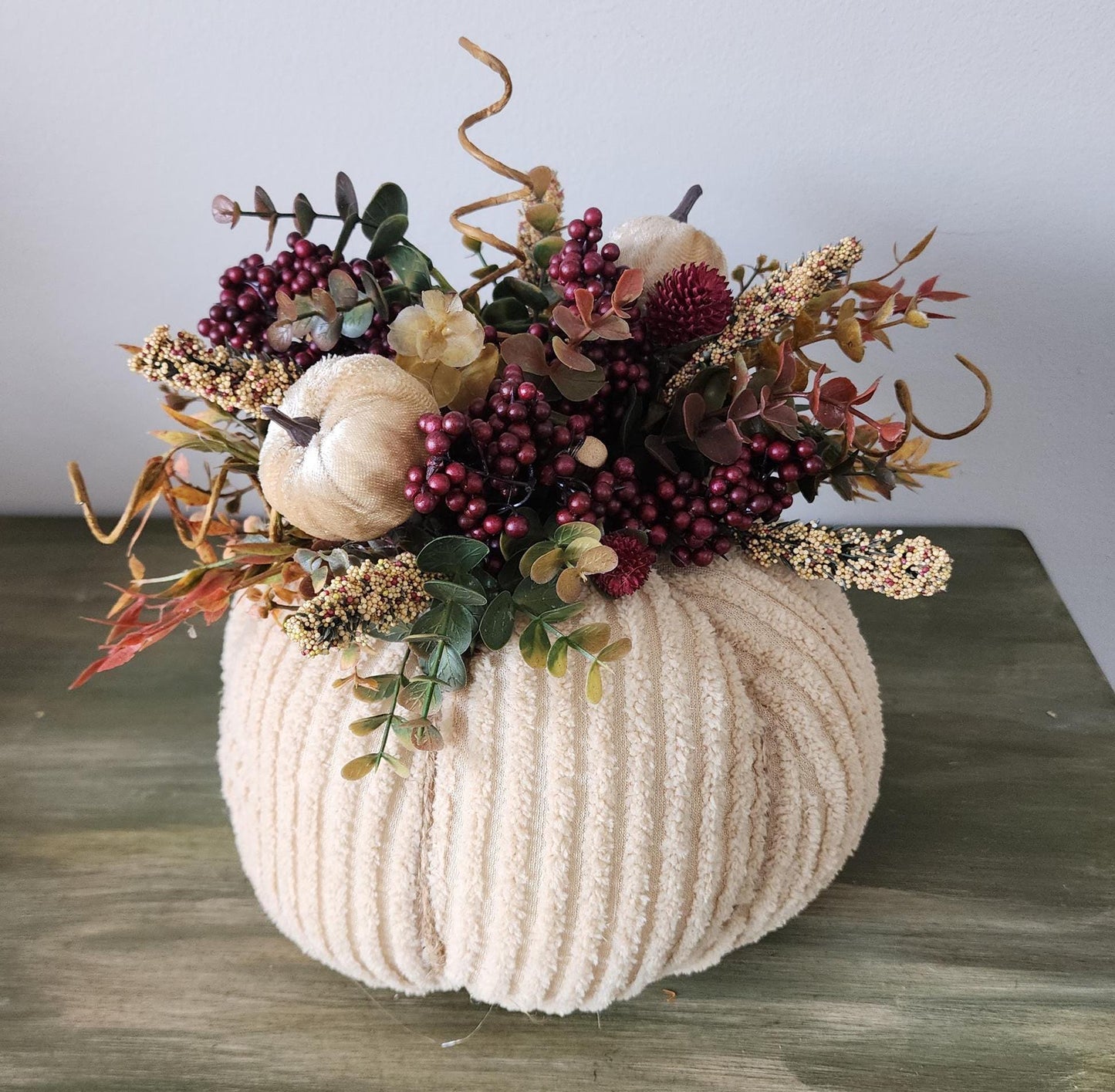 Ivory Fabric Pumpkin Centerpiece