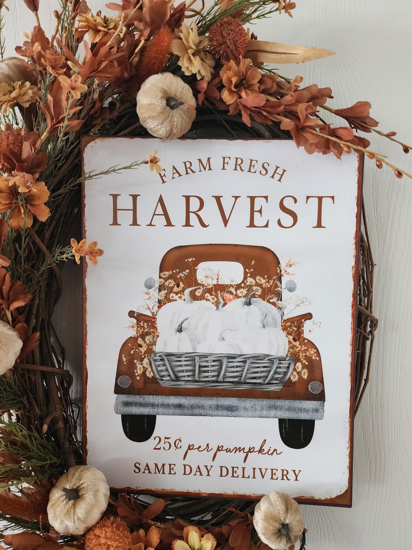 Farm Fresh Harvest Pumpkin Grapevine Wreath