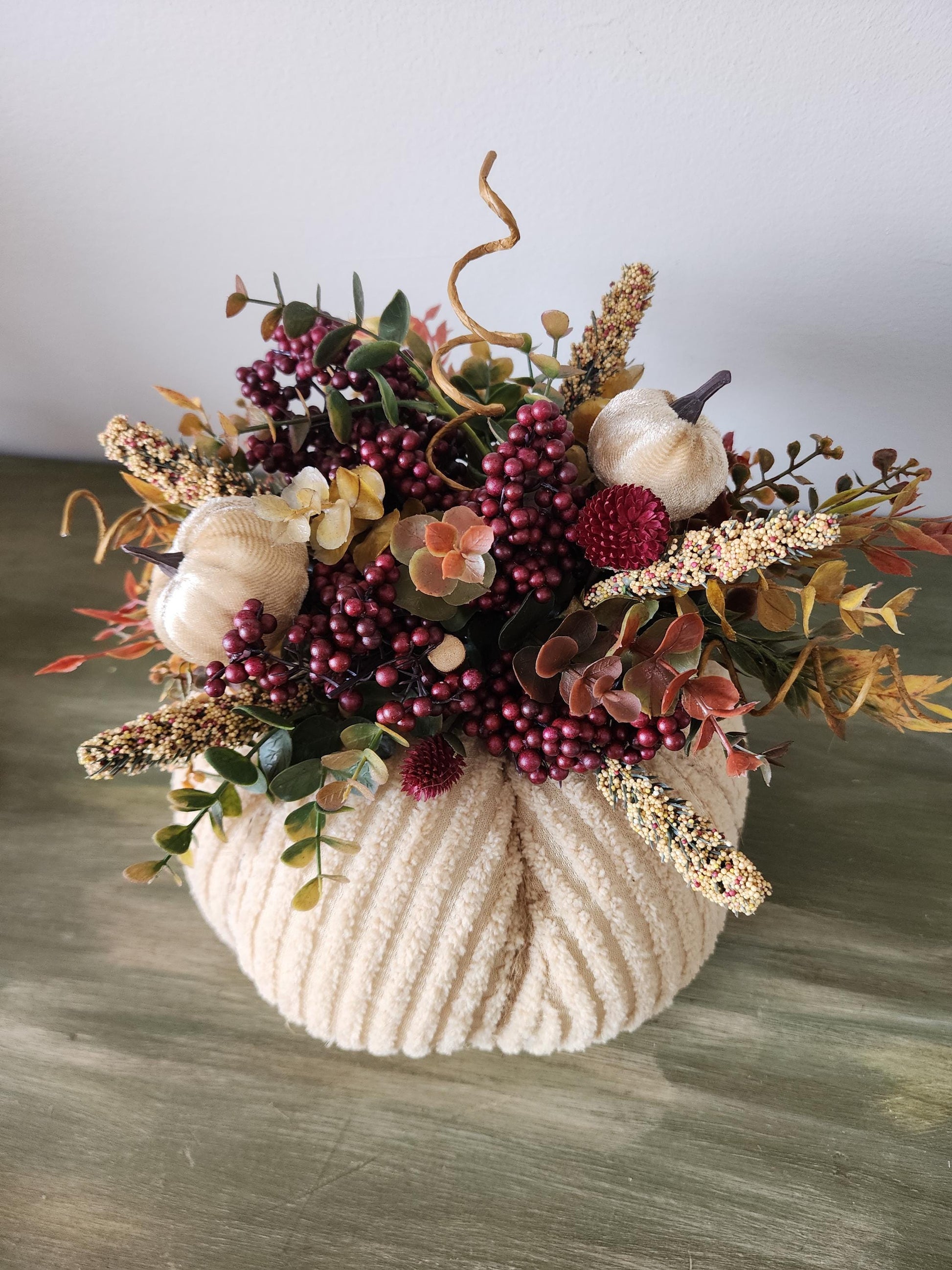 Ivory Fabric Pumpkin Centerpiece