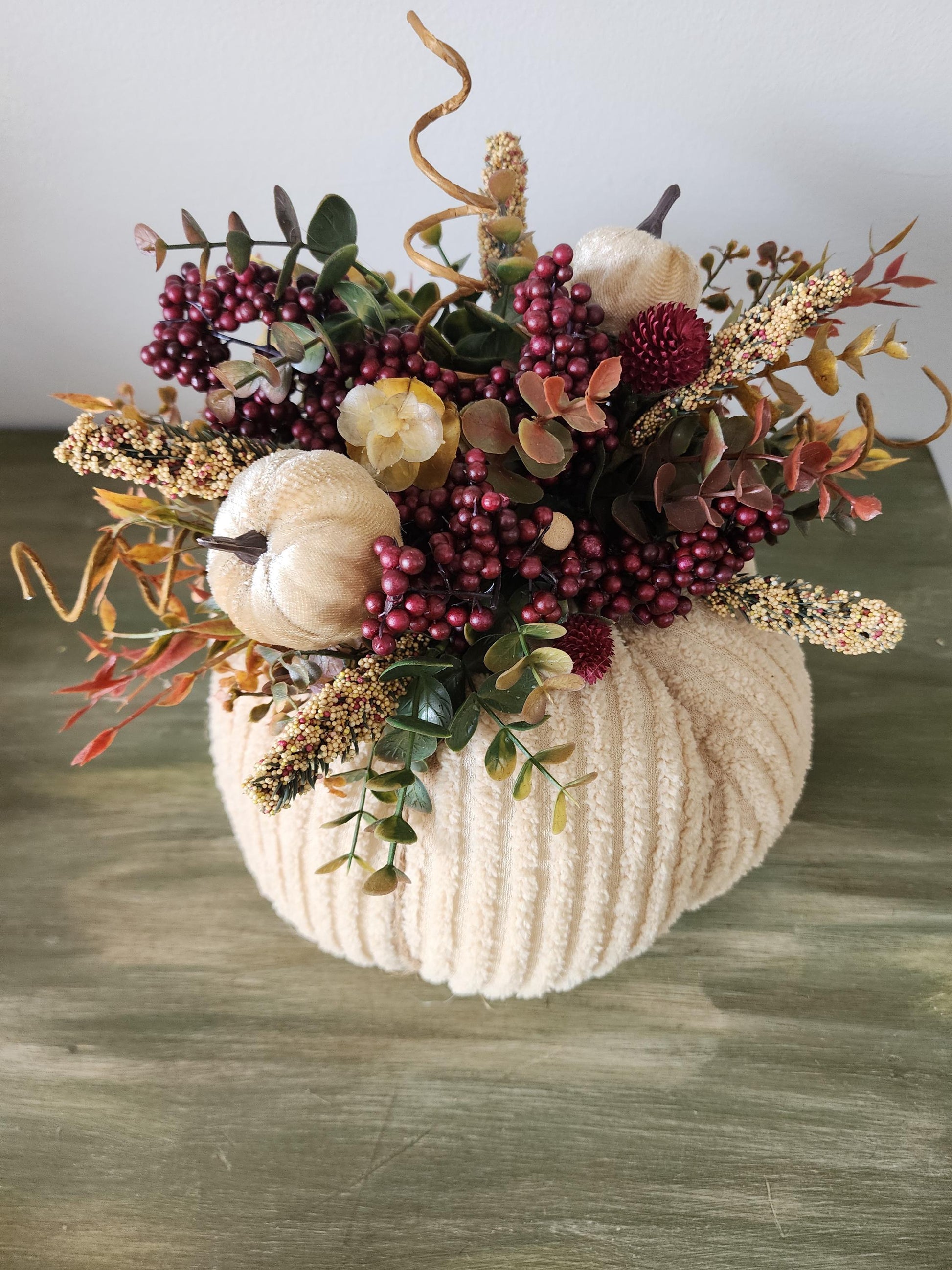 Ivory Fabric Pumpkin Centerpiece
