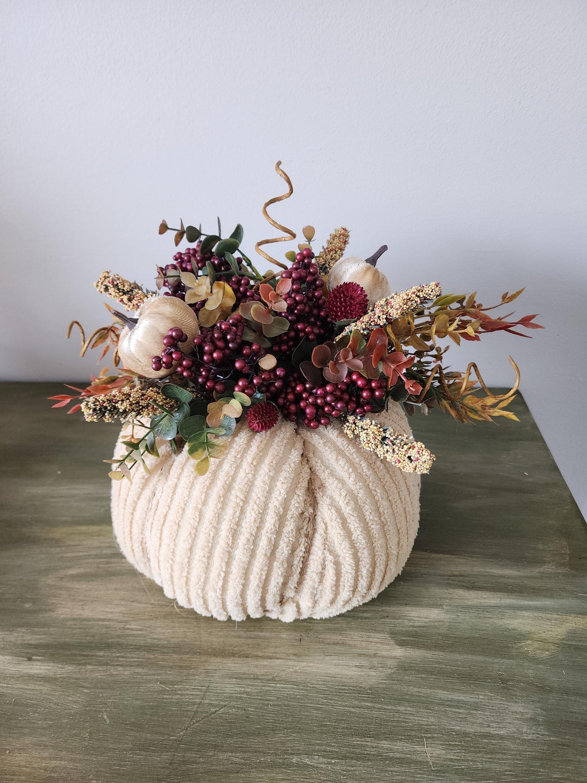 Ivory Fabric Pumpkin Centerpiece