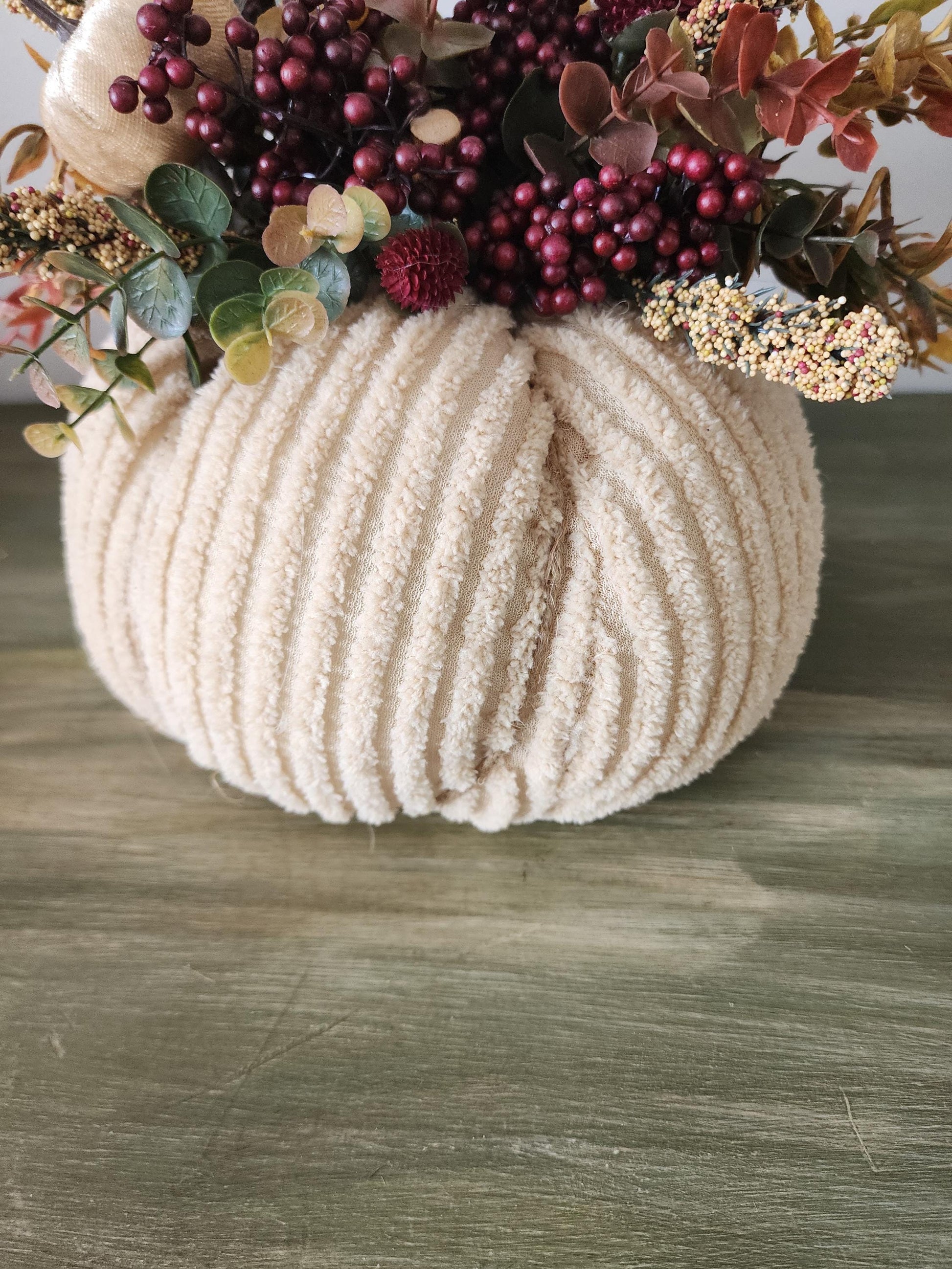 Ivory Fabric Pumpkin Centerpiece