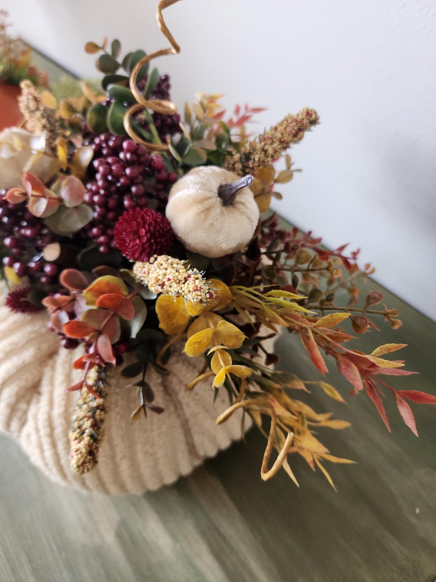 Ivory Fabric Pumpkin Centerpiece