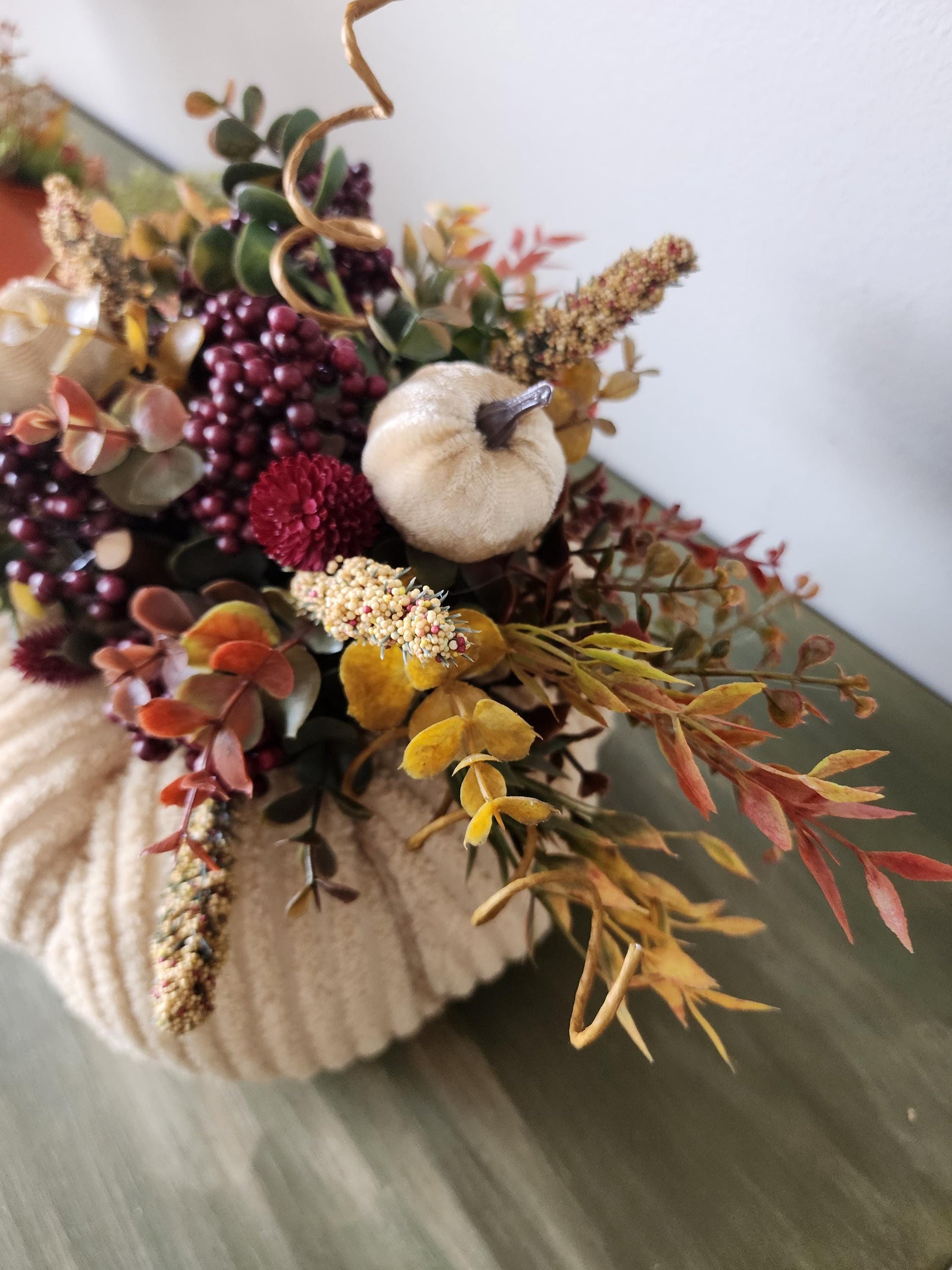 Ivory Fabric Pumpkin Centerpiece