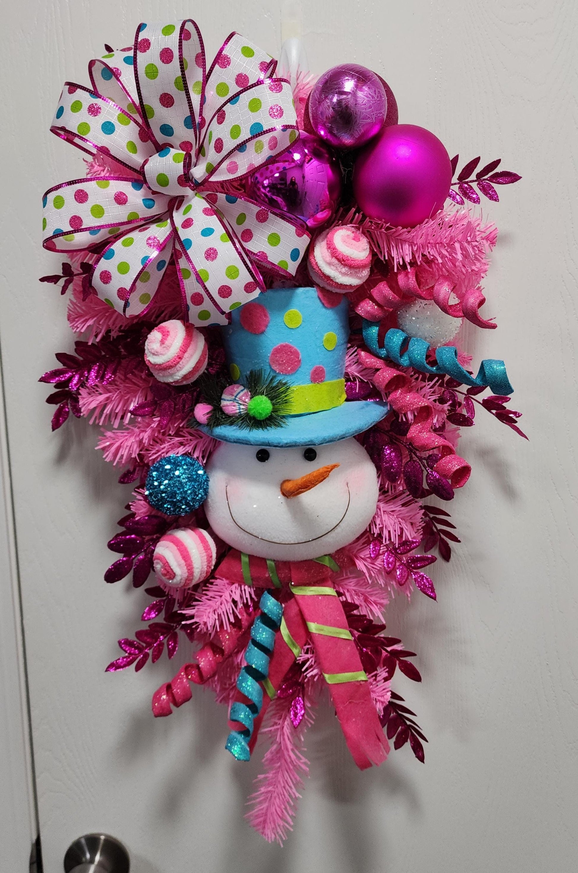 Pink Polka Dot Snowman